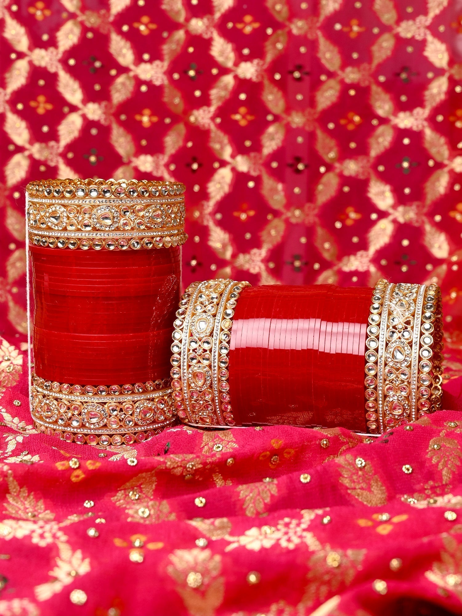 Roopavni Kundan And Diamond Work Maroon Punjabi Chura - qivii