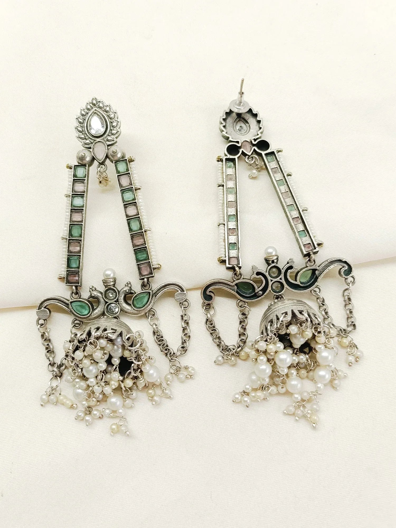 Magdalena Mint Green Oxidized Jhumki