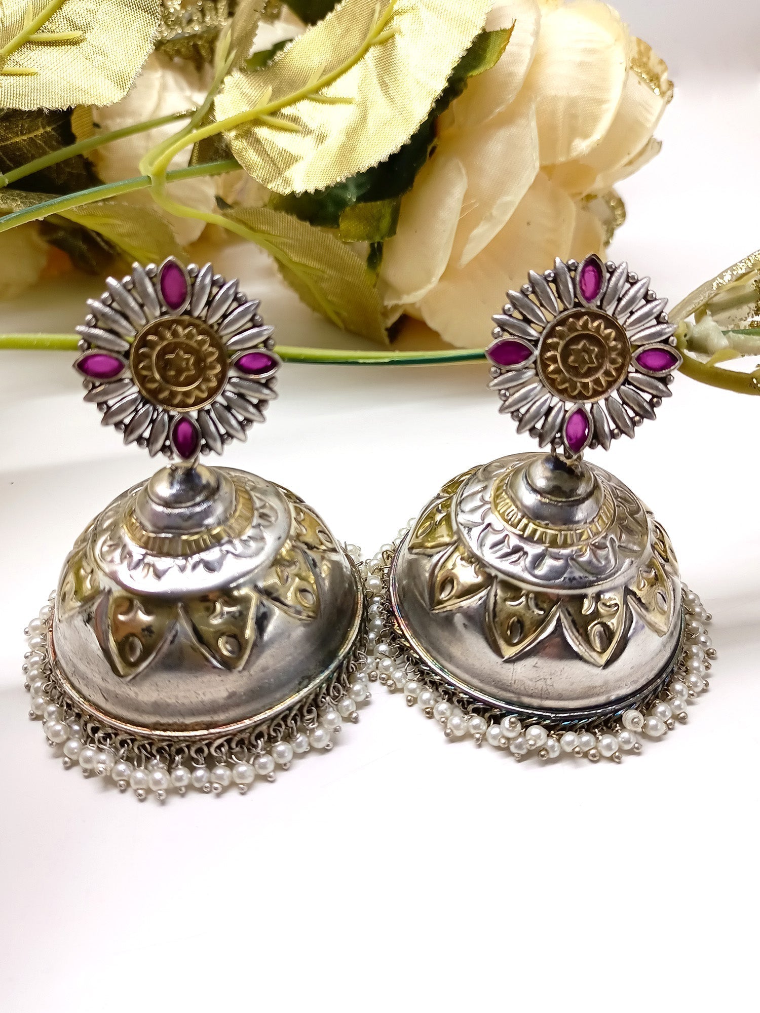 Parvya Ruby Oxidized Jhumki - qivii