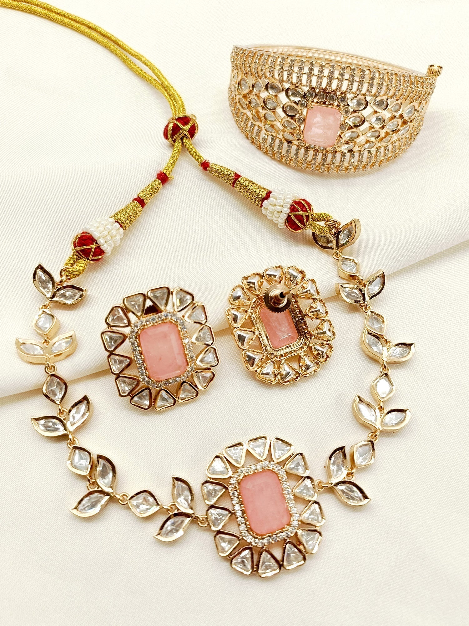 Avanya Pink Kundan Choker With Bracelet Combo set - qivii