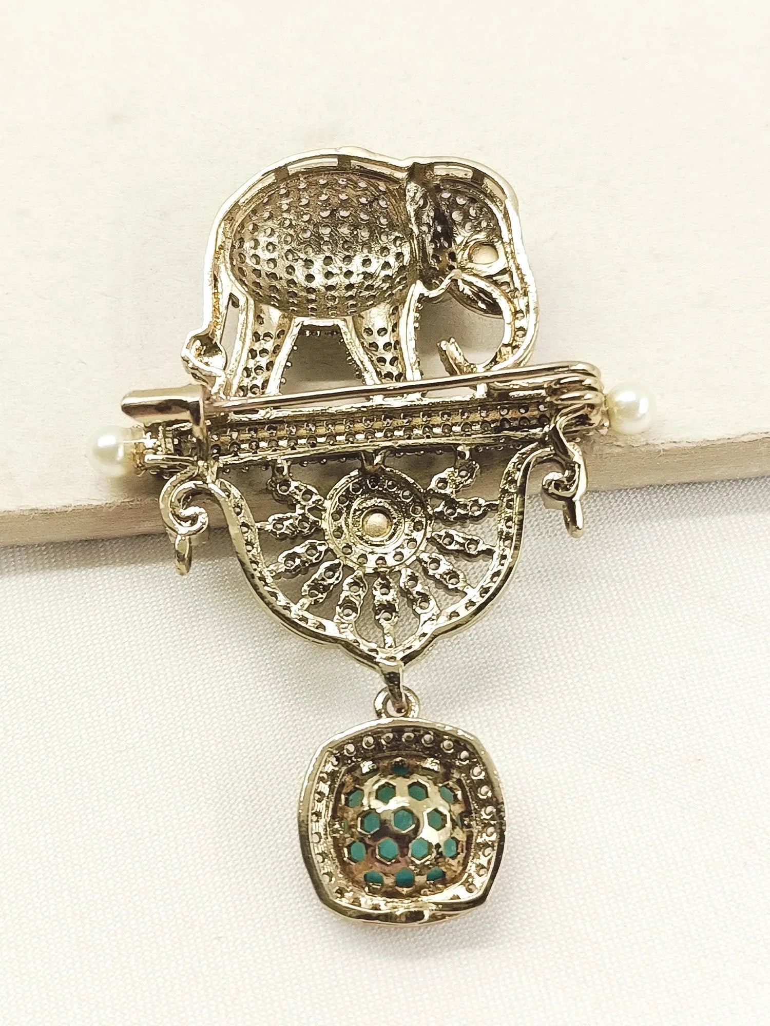 Rajavar Mint Green Elephant Brooch