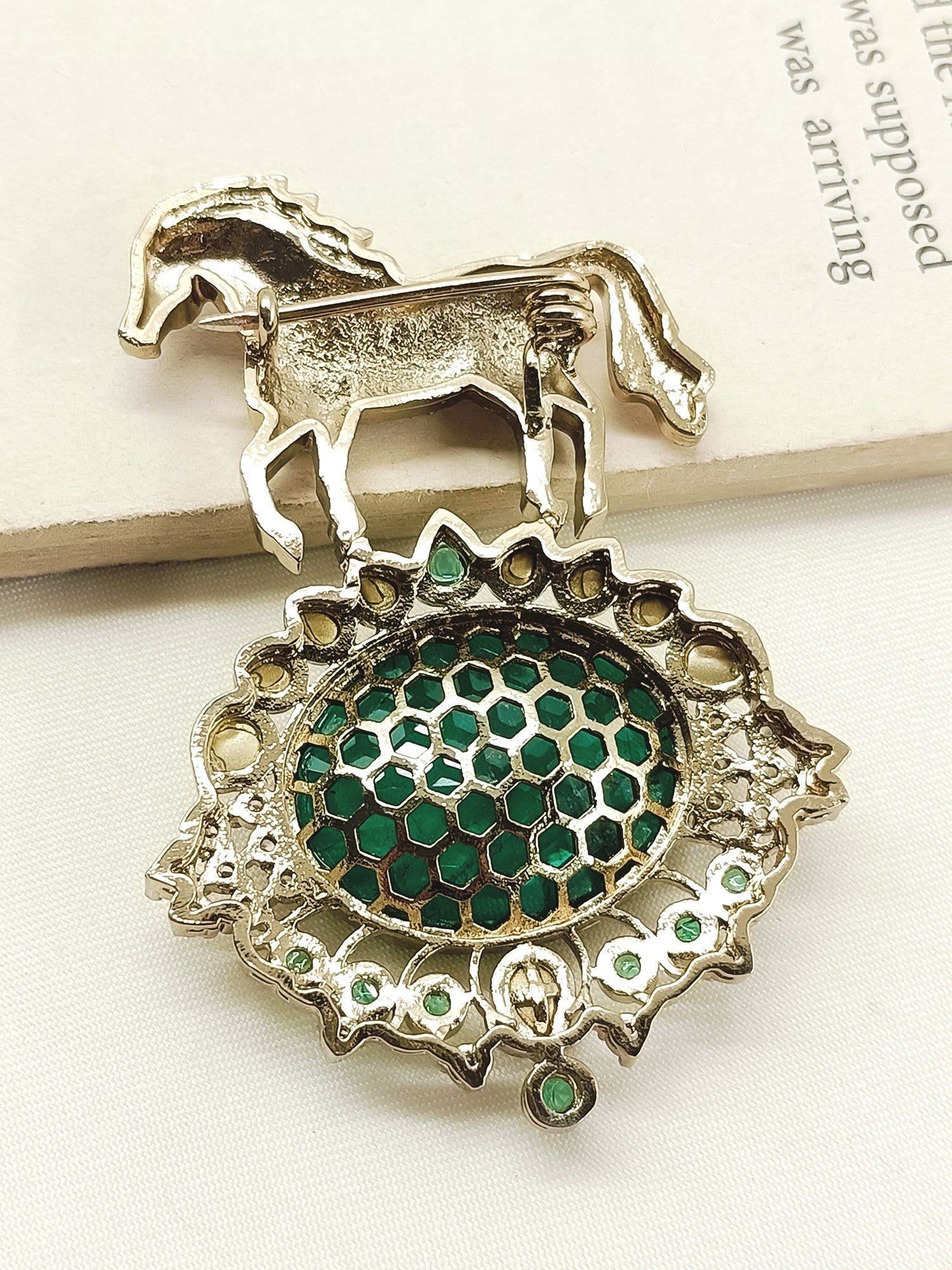 Naval Green Horse Brooch