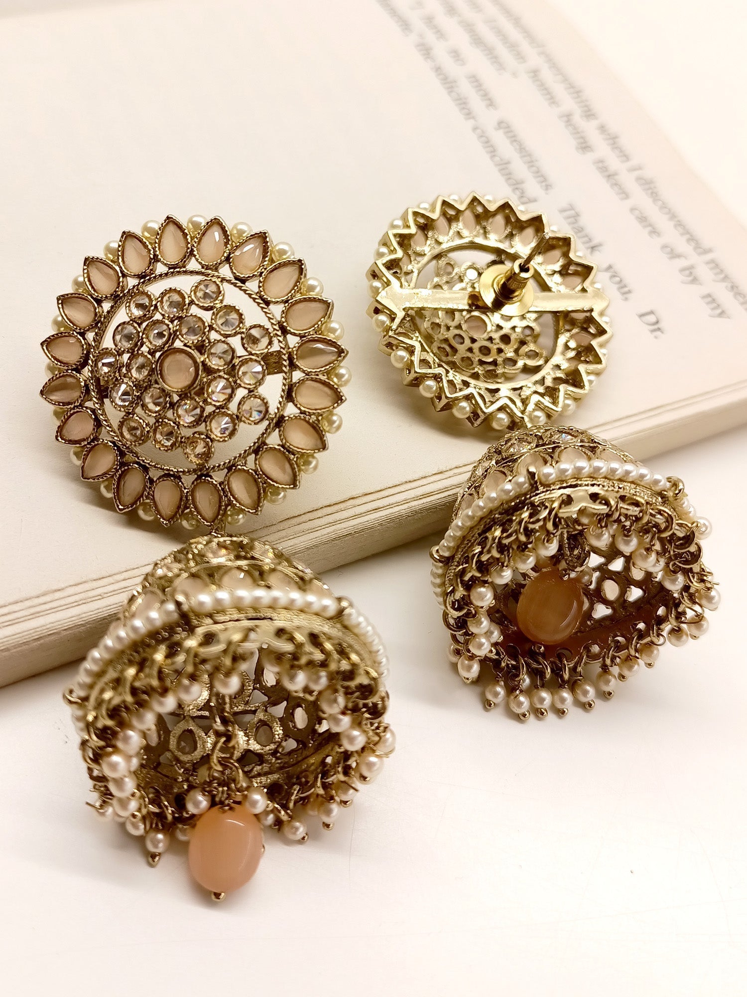 Stephanie Peach Polki Jhumki - qivii