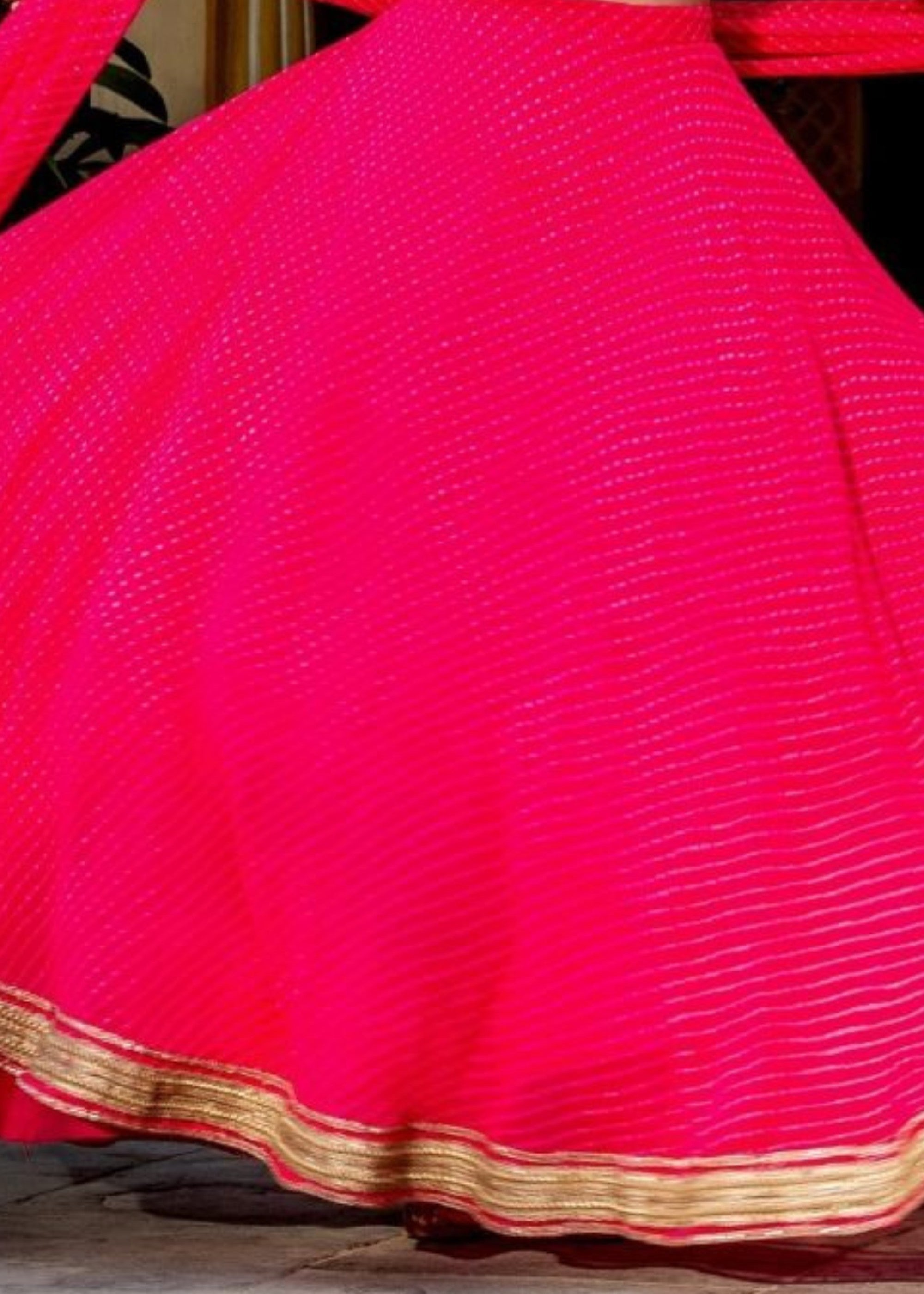 Hot Pink Georgette Leheriya Print Lehenga With Zari And Lace Work | Ready To Wear - qivii