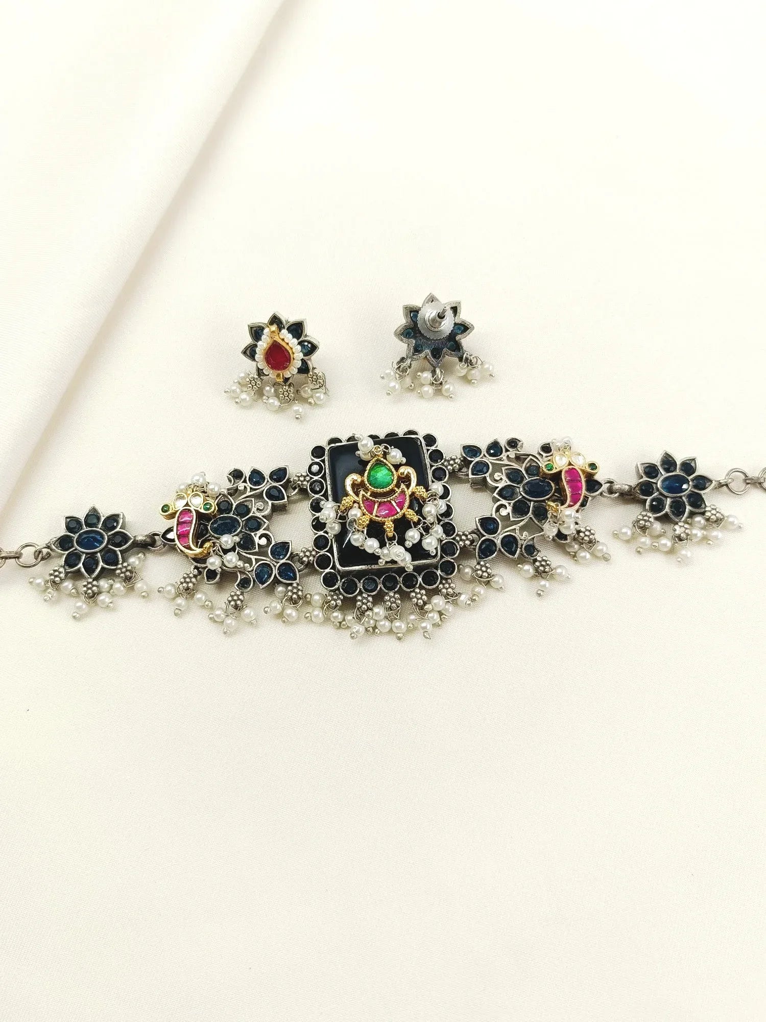 Laviza Blue Oxidized Choker Set