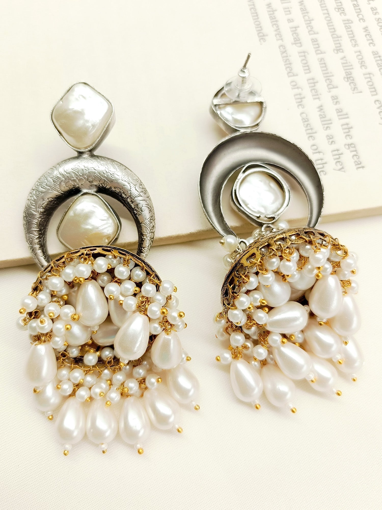 Bernadette Cream Oxidized Jhumki - qivii