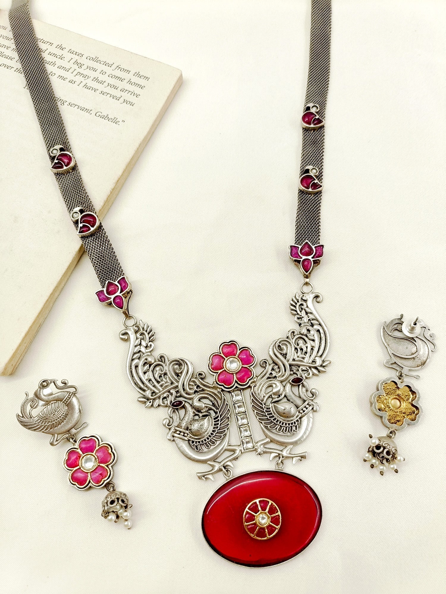 Zardozi Maroon Oxidized Necklace Set - qivii