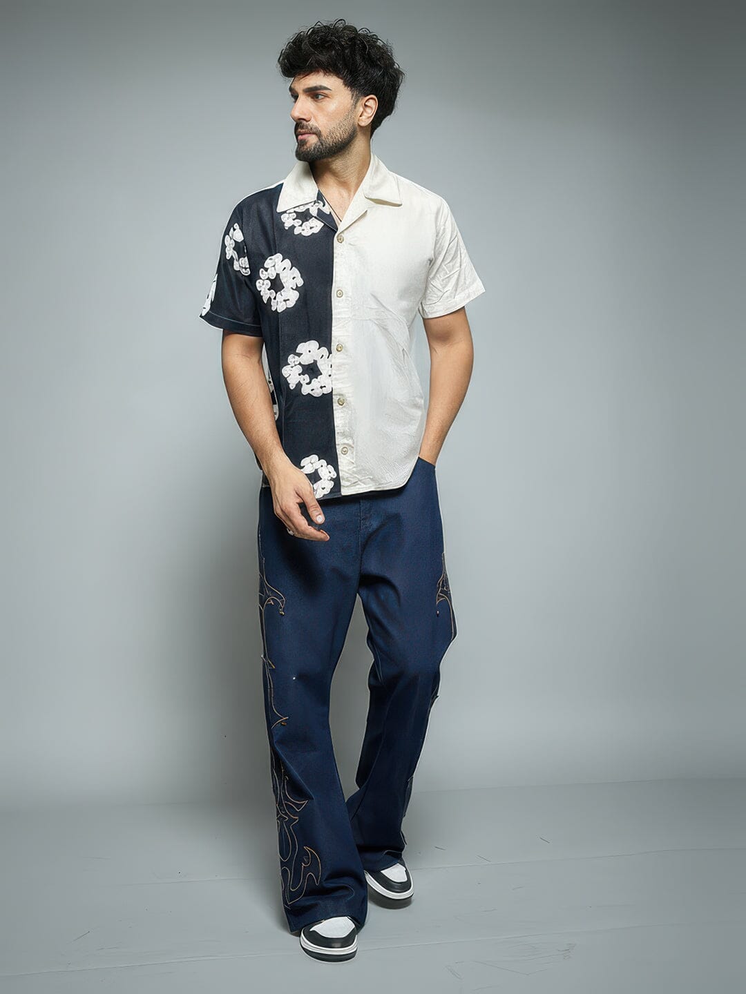 Floral Split Corduroy Denim Shirt