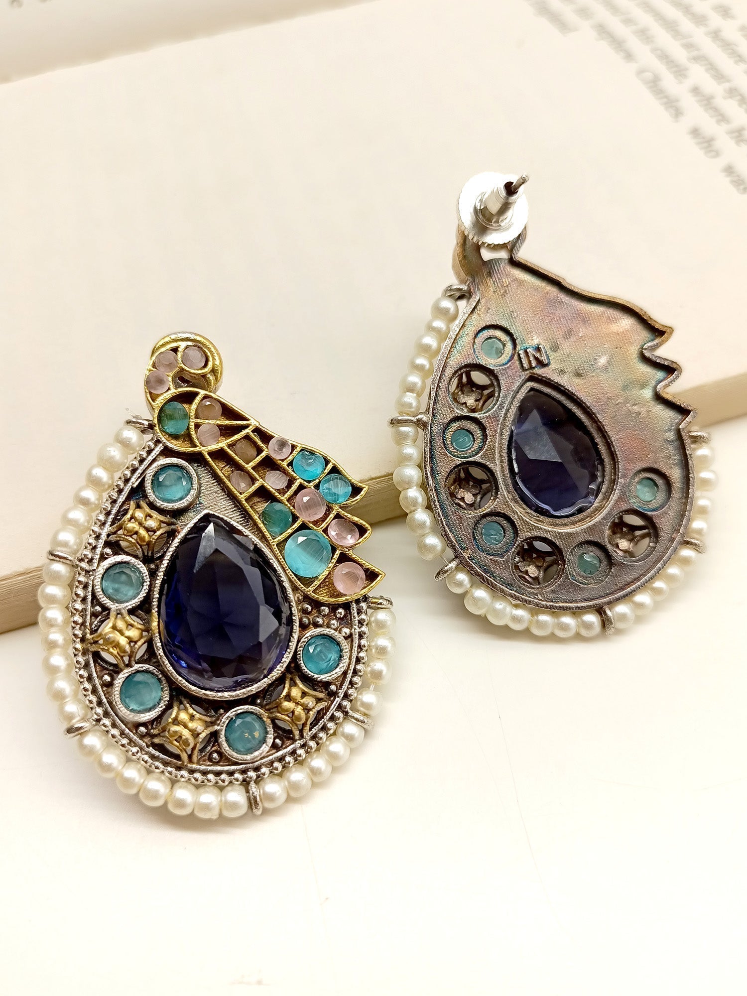 Kalindi Multi Colour Peacock Oxidized Earrings - qivii