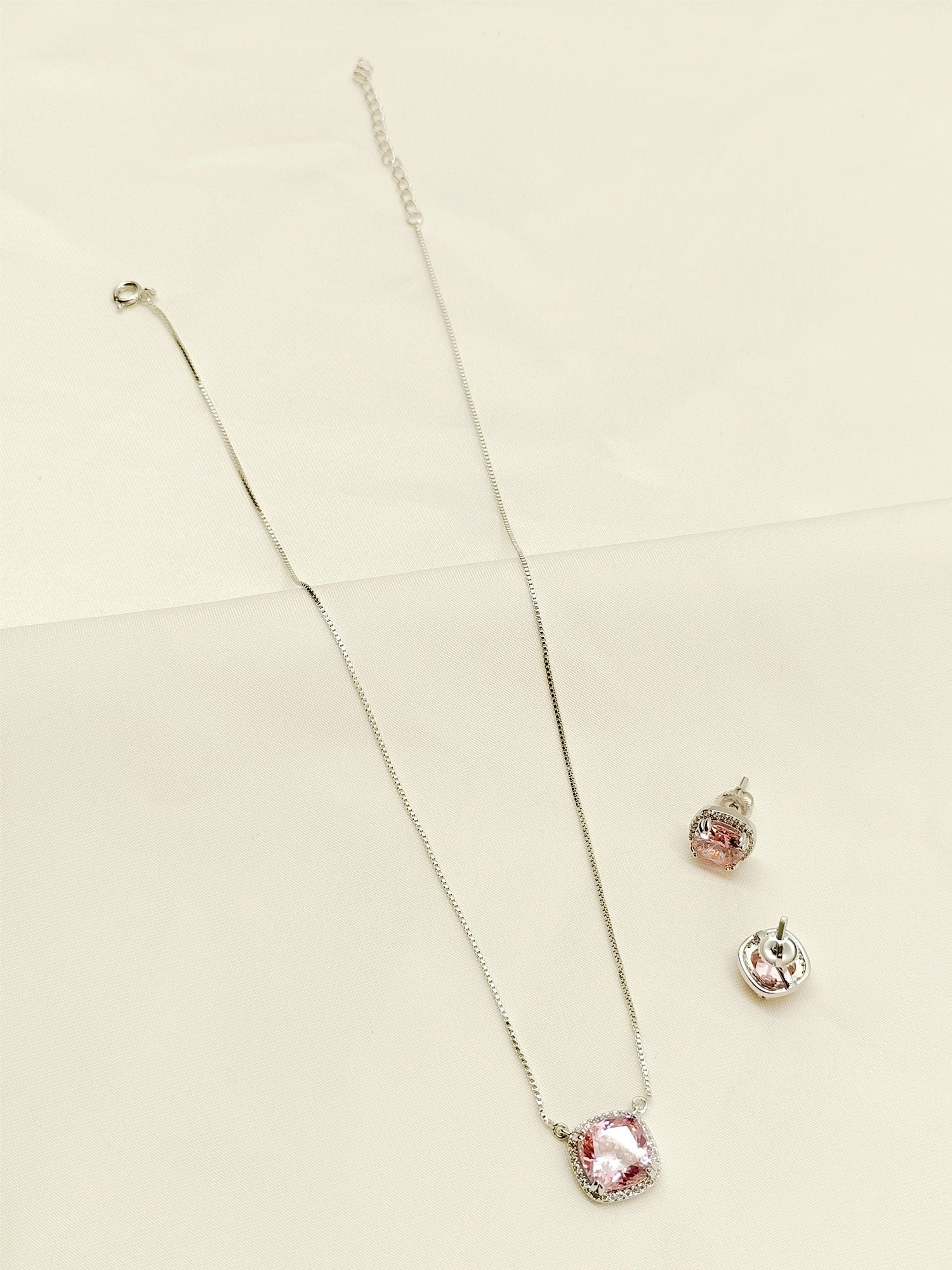 Alaina Pink American Diamond Pendant Set - qivii