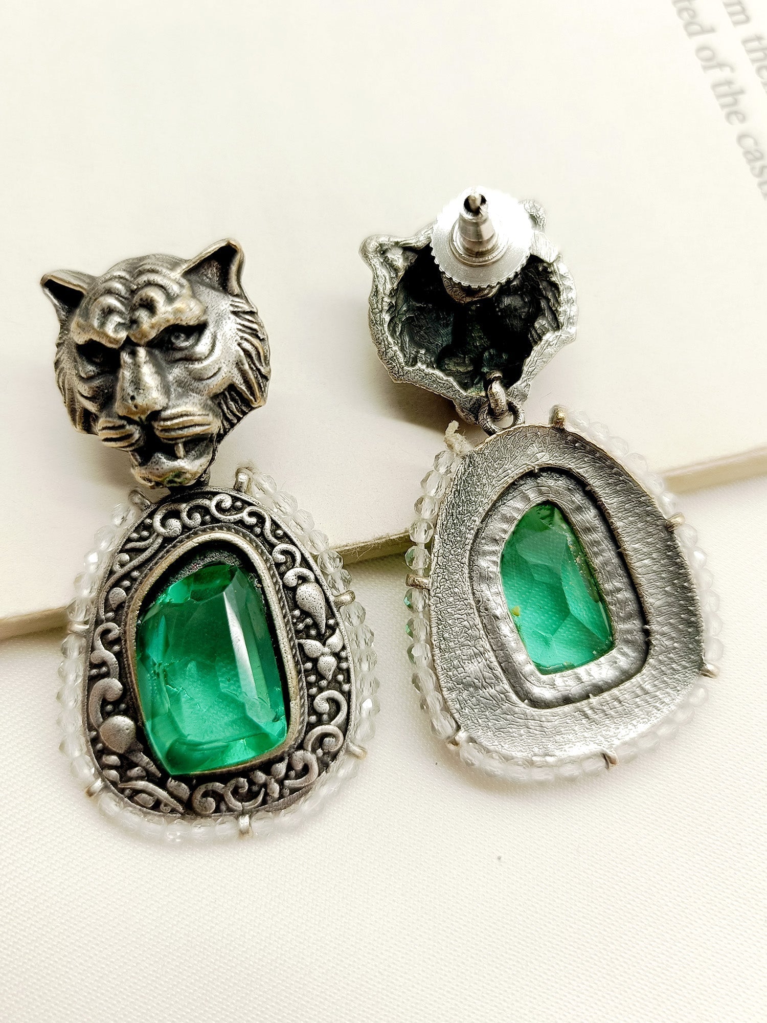 Niharika Green German Silver Oxidized Earrings - qivii