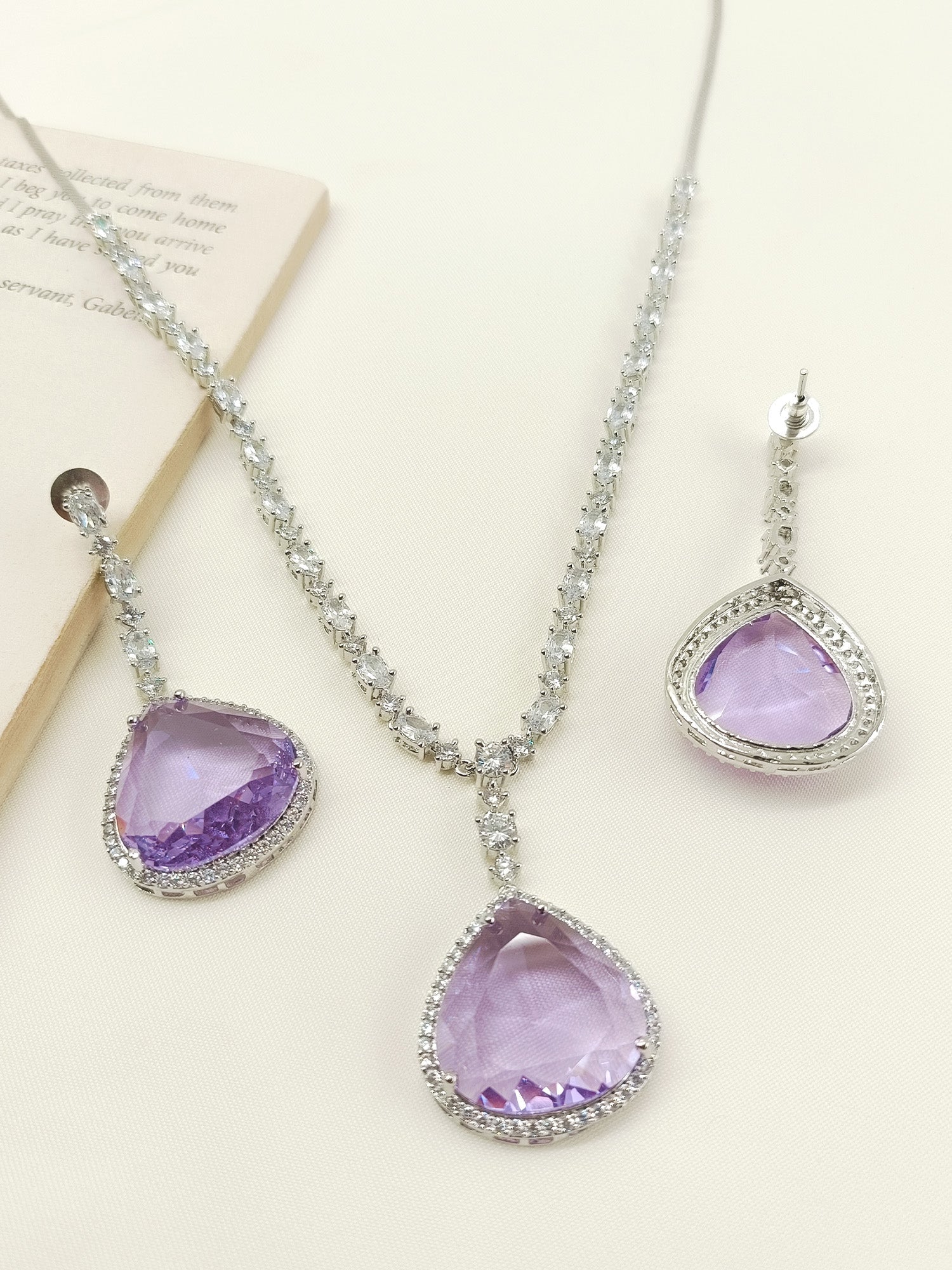 Aviana Lavender American Diamond Necklace Set