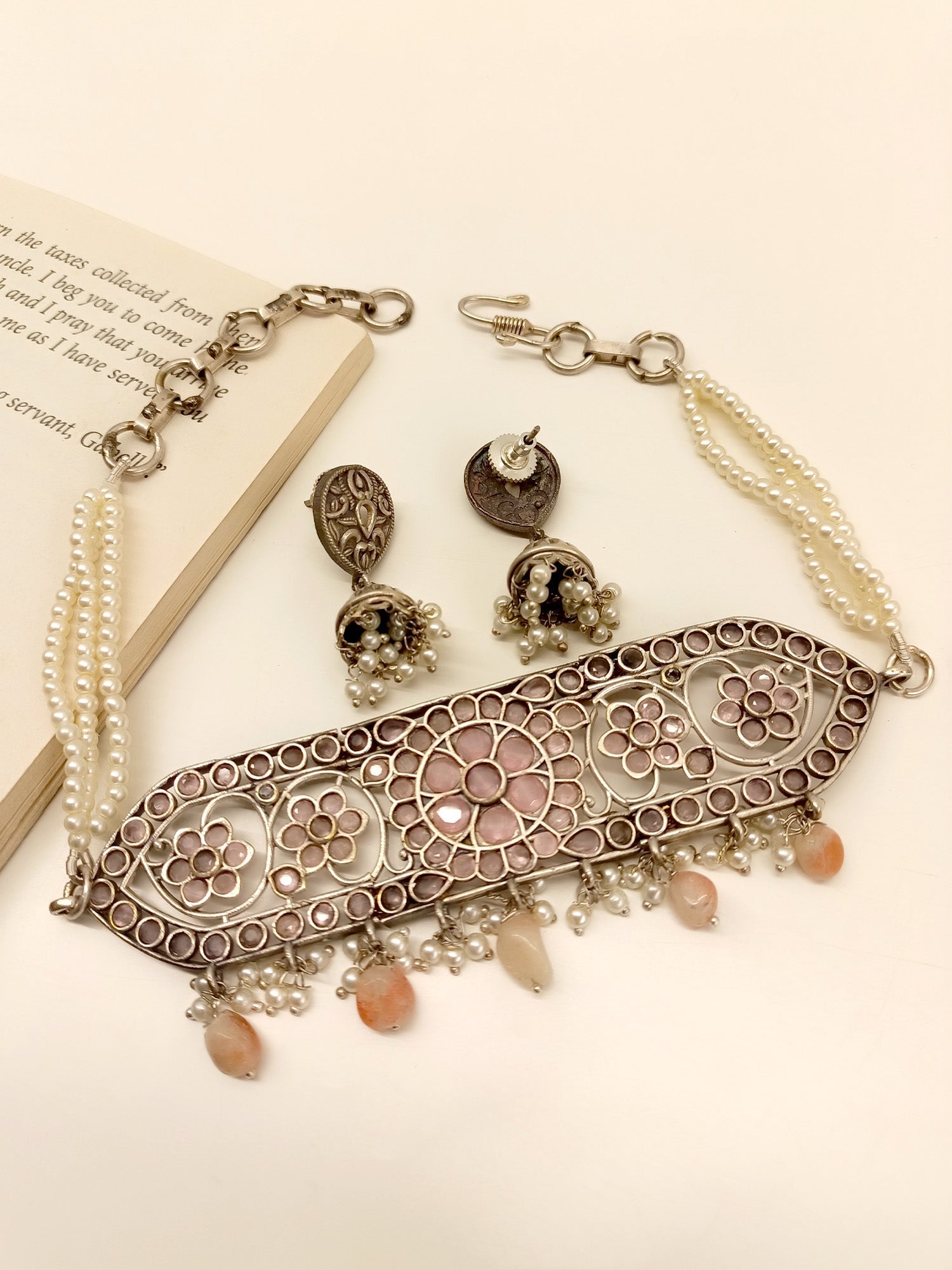 Java Baby Pink Oxidized Choker Set - qivii