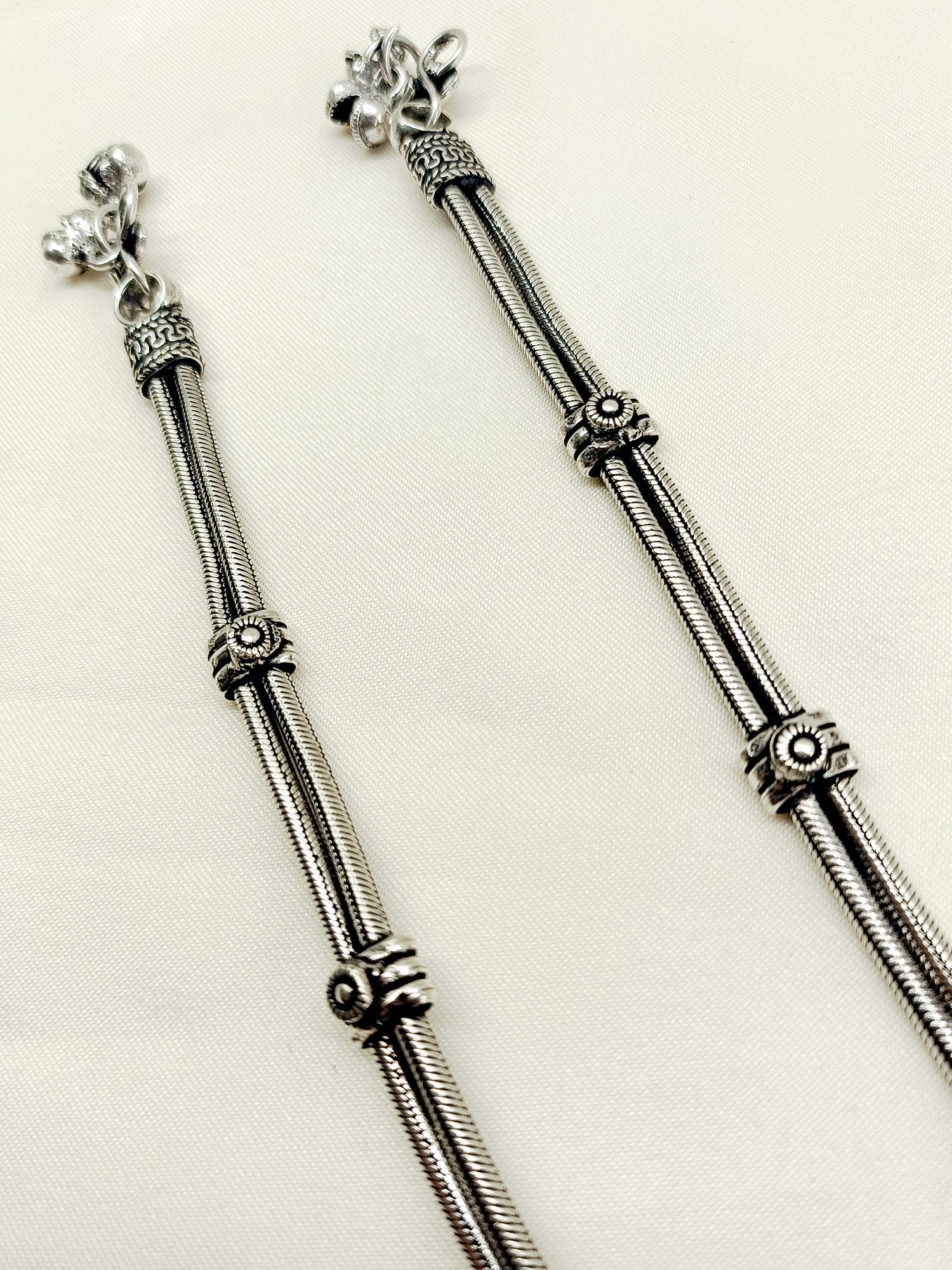 Devisha Double Layerd Oxidized Silver Anklet - qivii