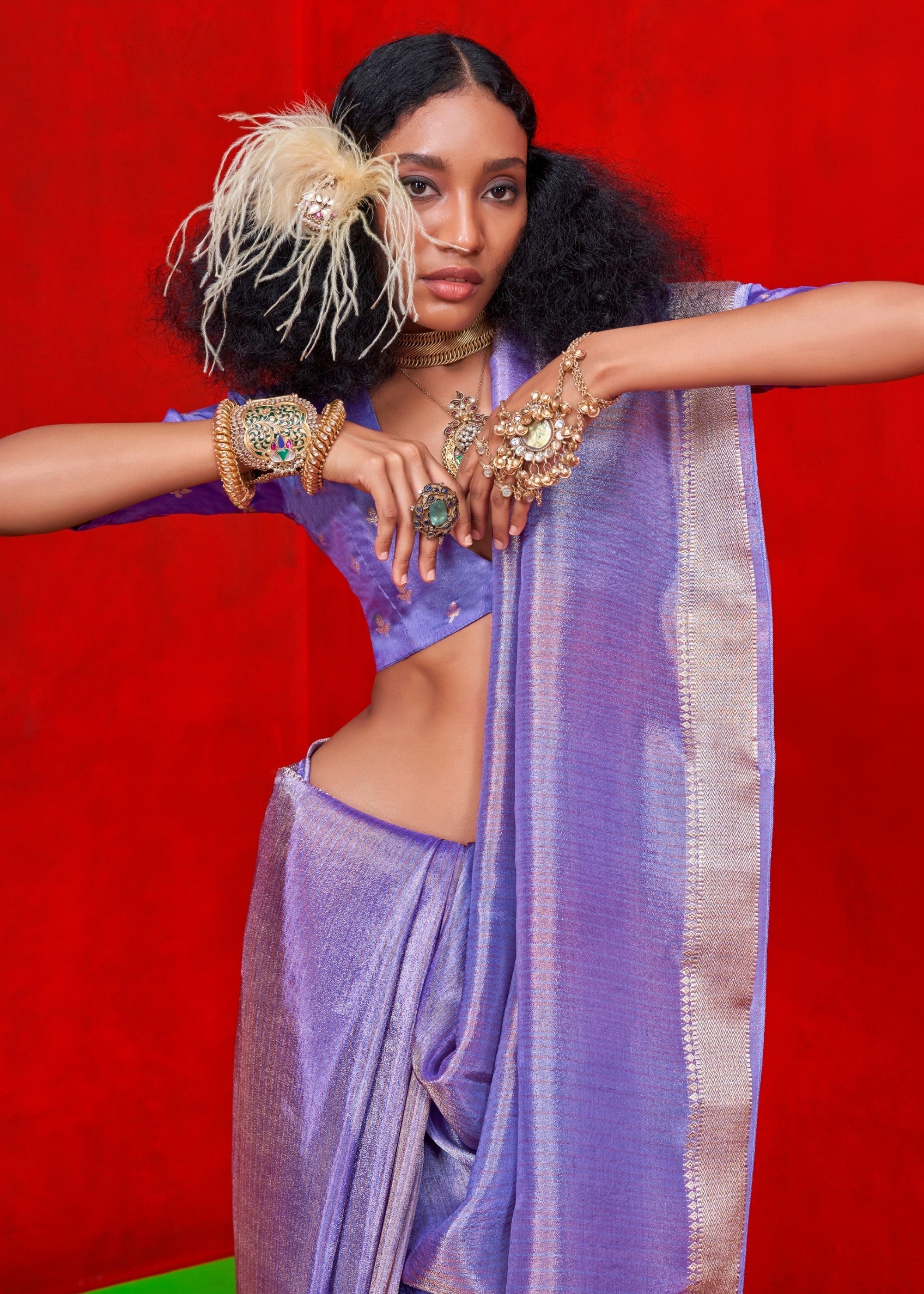 Purple Pure Viscose Zari Tissue Saree - qivii