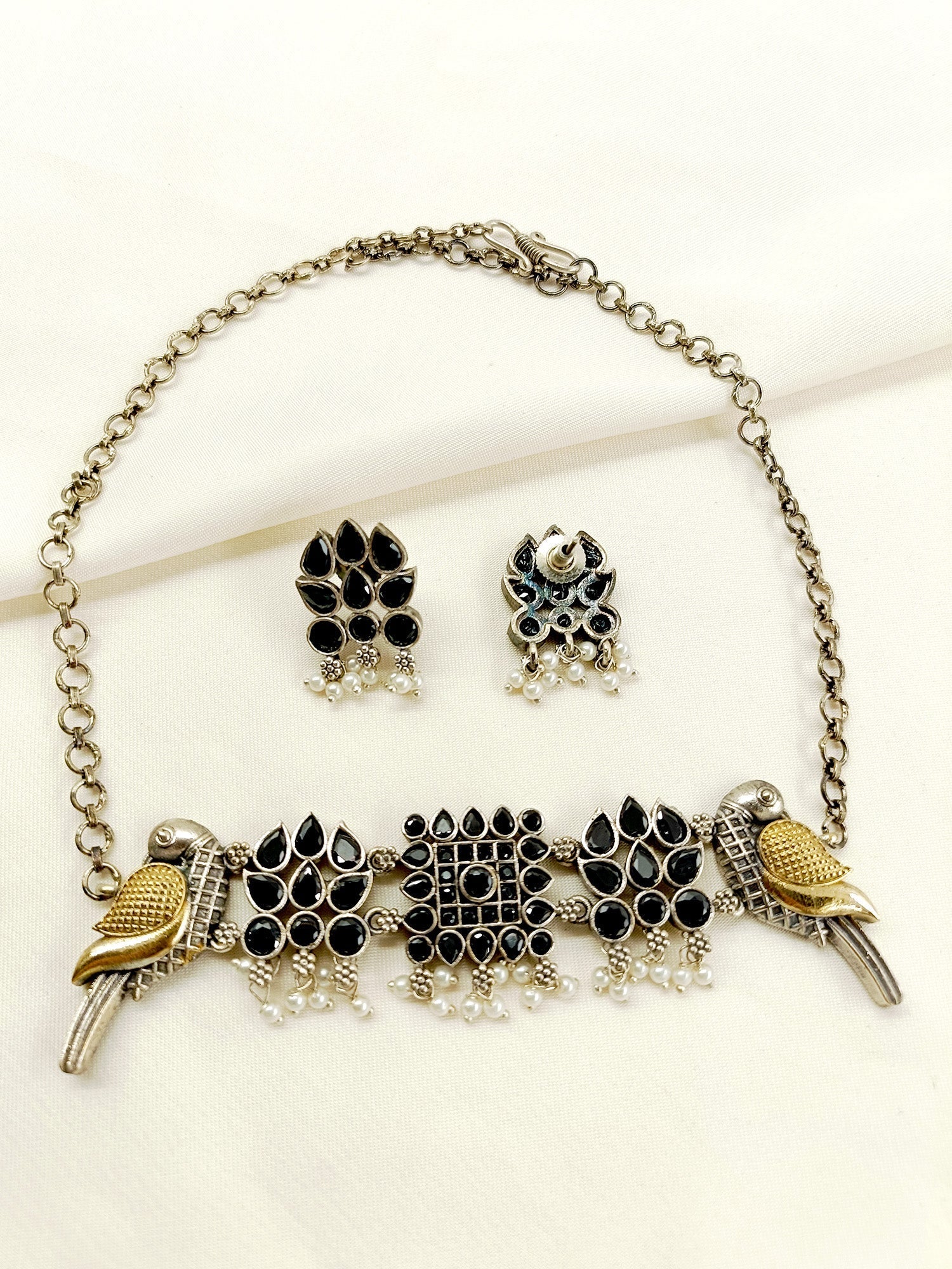 Akku Black Peacock Oxidized Choker Set - qivii