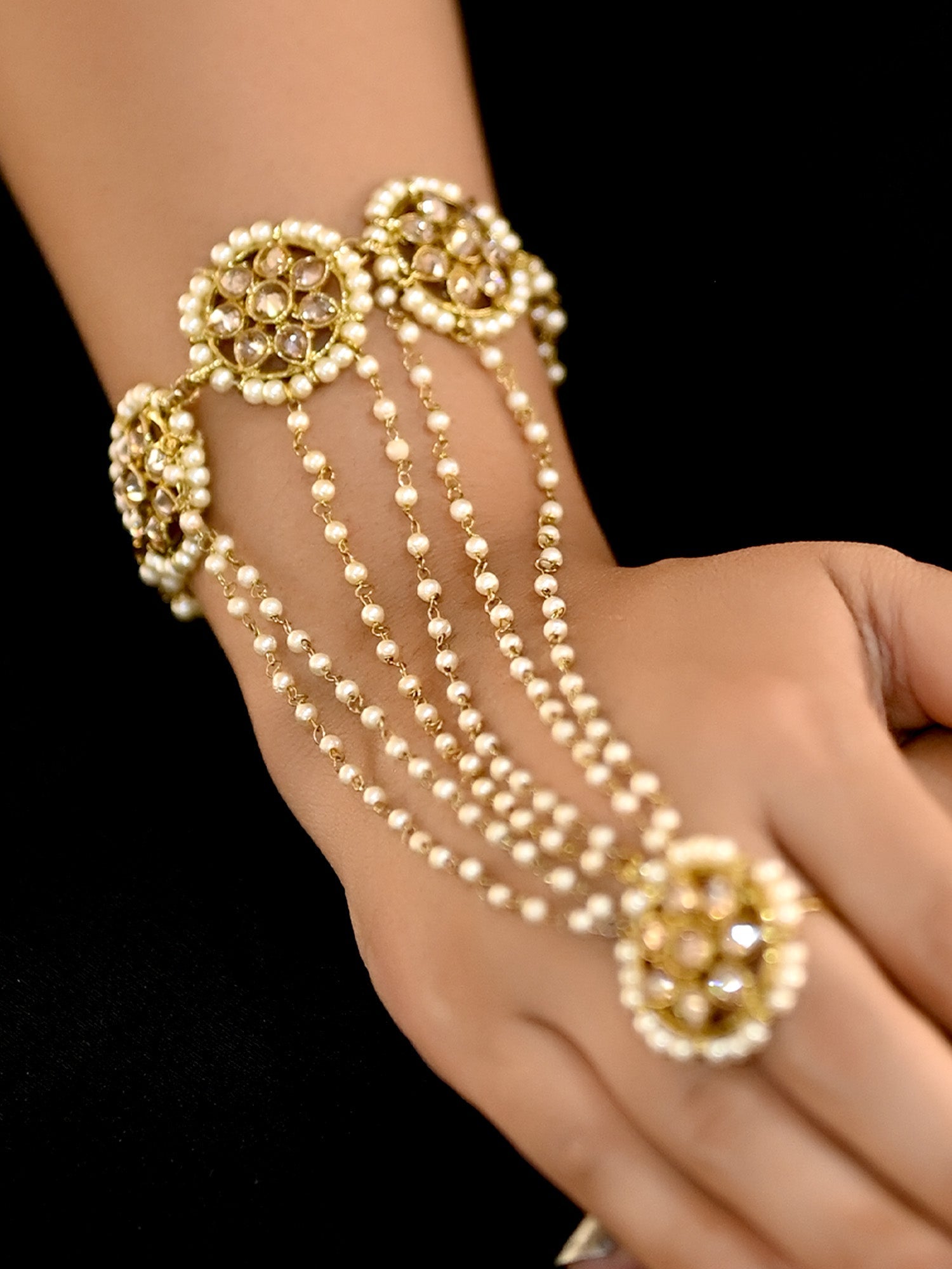 Jayati Copper Polki Stone Hathphool Set Of 2 - qivii