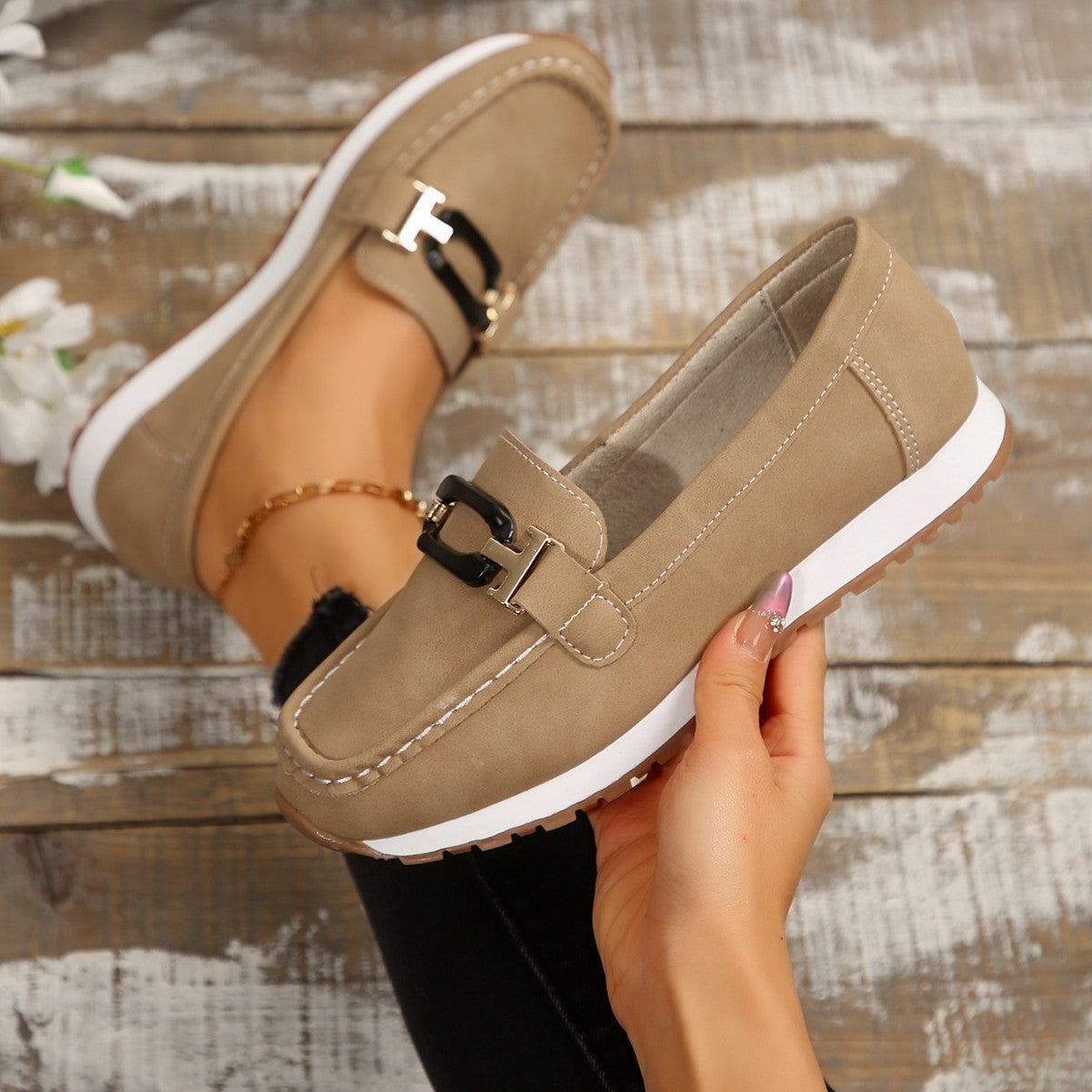 Women’s Plus-Size Slip-On Loafers - Chanel-Inspired Driving Flats | Casual Comfort Shoes