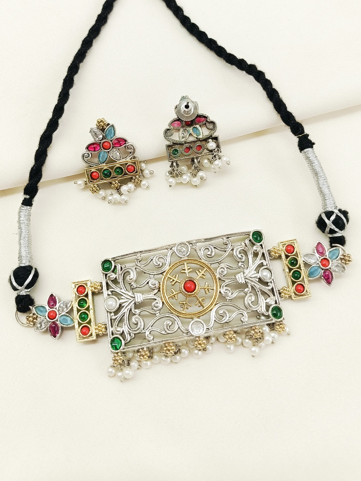 Anagha Multi Colour Oxidized Choker Set