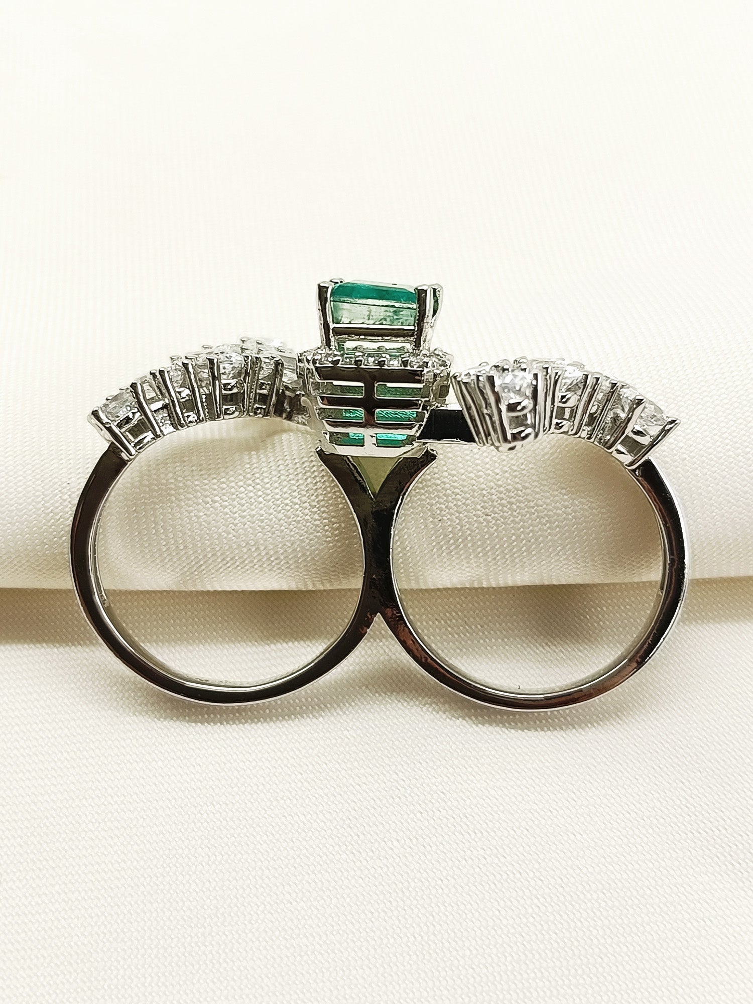 Penelope Green 92.5 Silver American Diamond Double Finger Ring