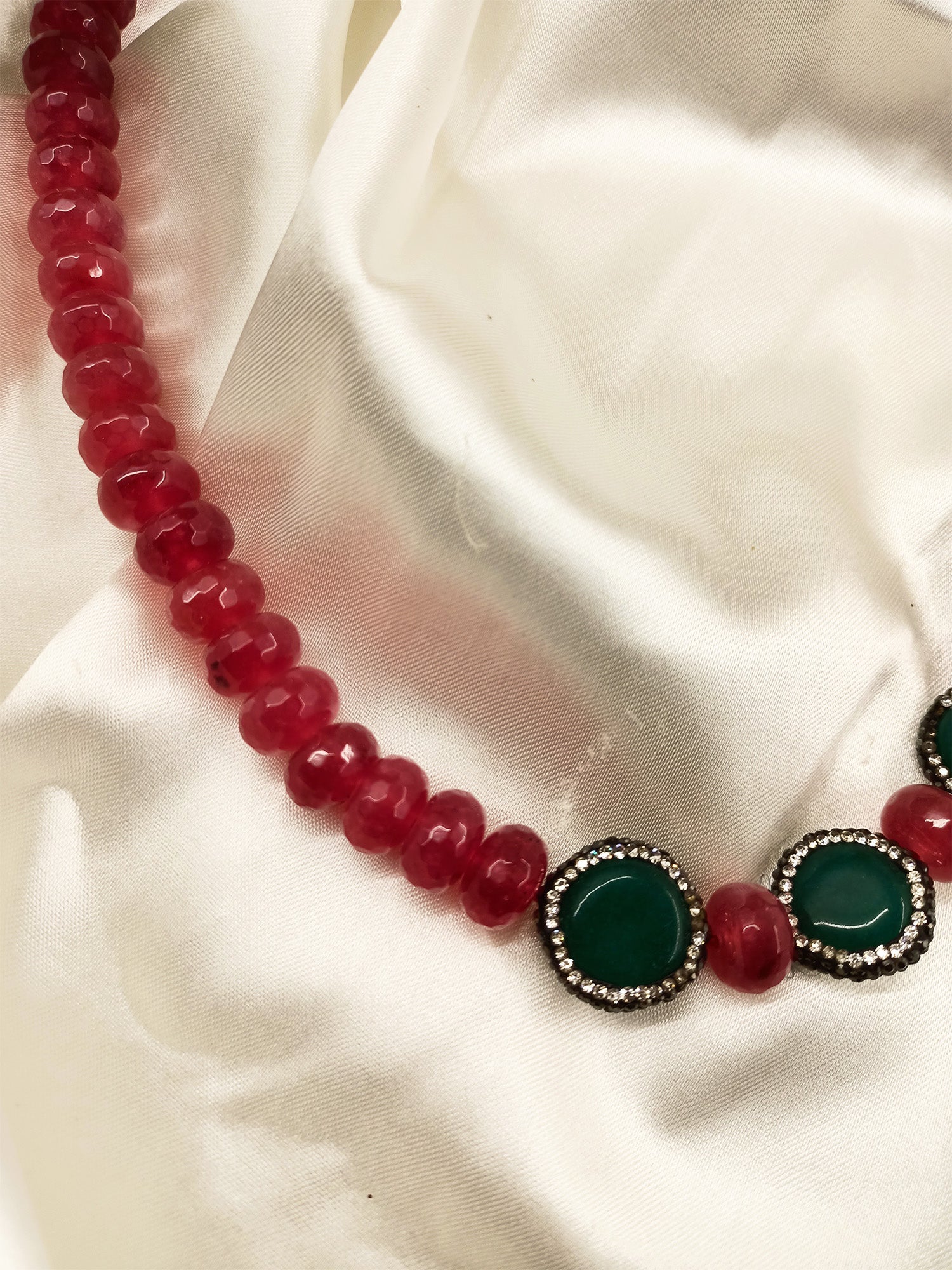 Jency Ruby Green Necklace Set - qivii