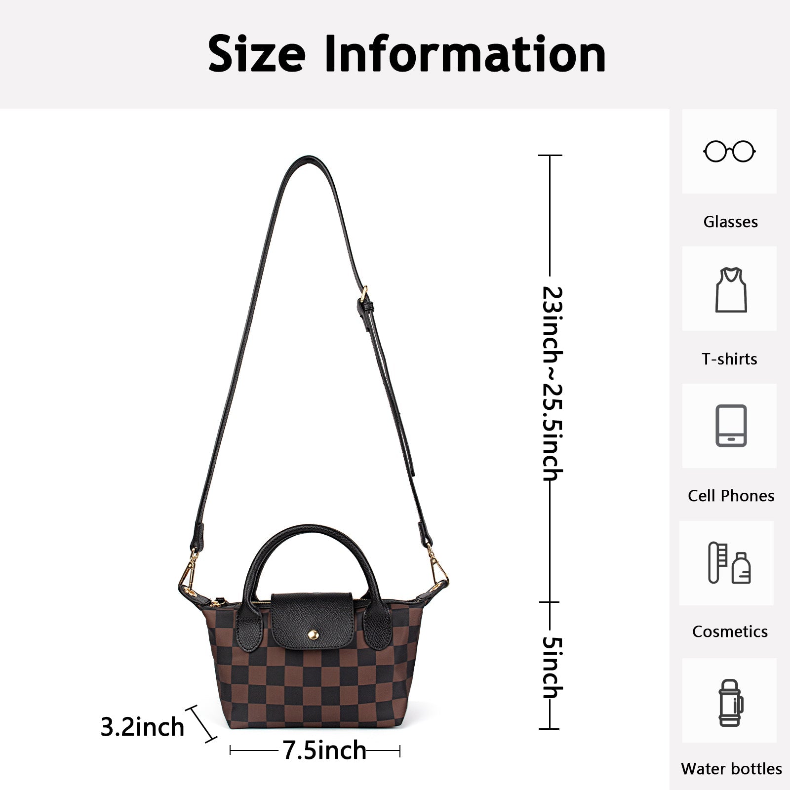 Ounamei Mini Checkered Nylon Crossbody Bag | Small Size Large Capacity 3-Way Carry Lightweight Tote
