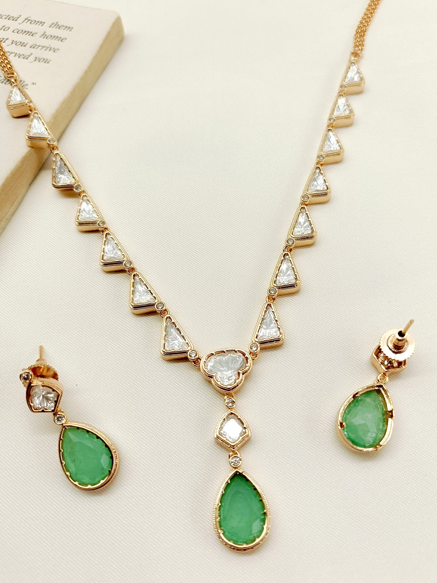 Saima Mint Green Kundan Necklace Set featuring a versatile piece that can elevate any outfit with its timeless and elegant design