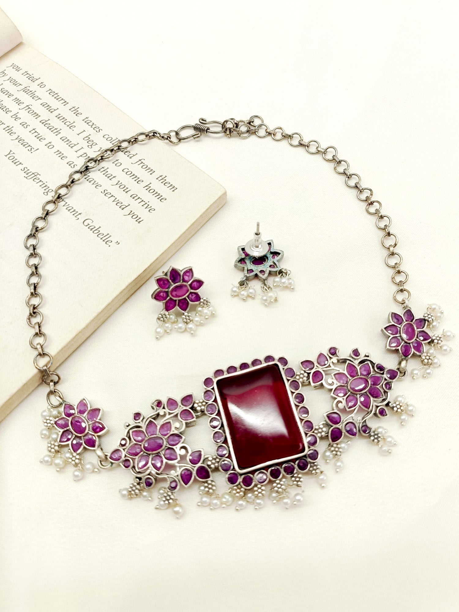 Sehar Ruby Oxidized Choker Set - qivii