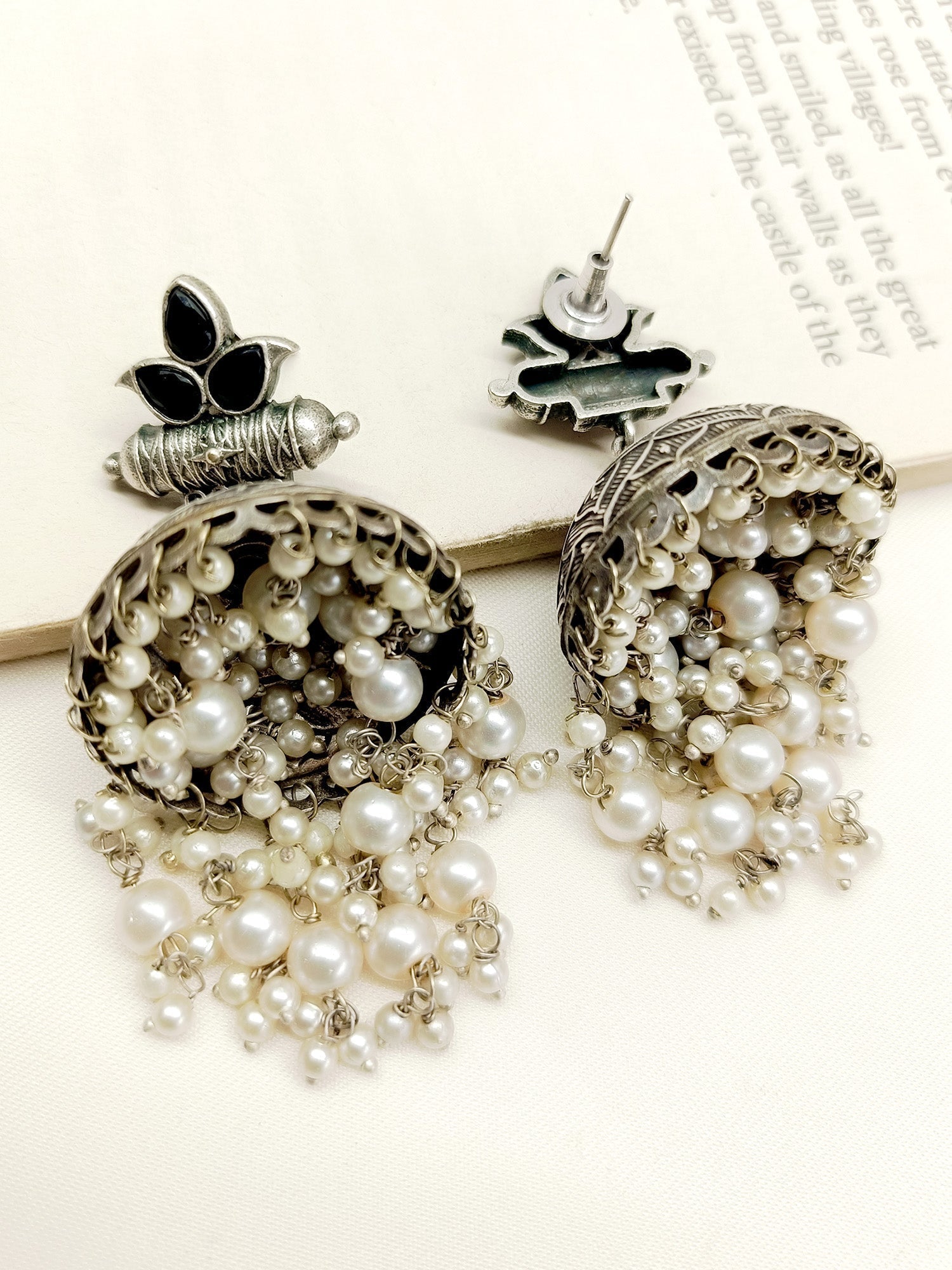 Aadvika Black Oxidized Jhumki - qivii