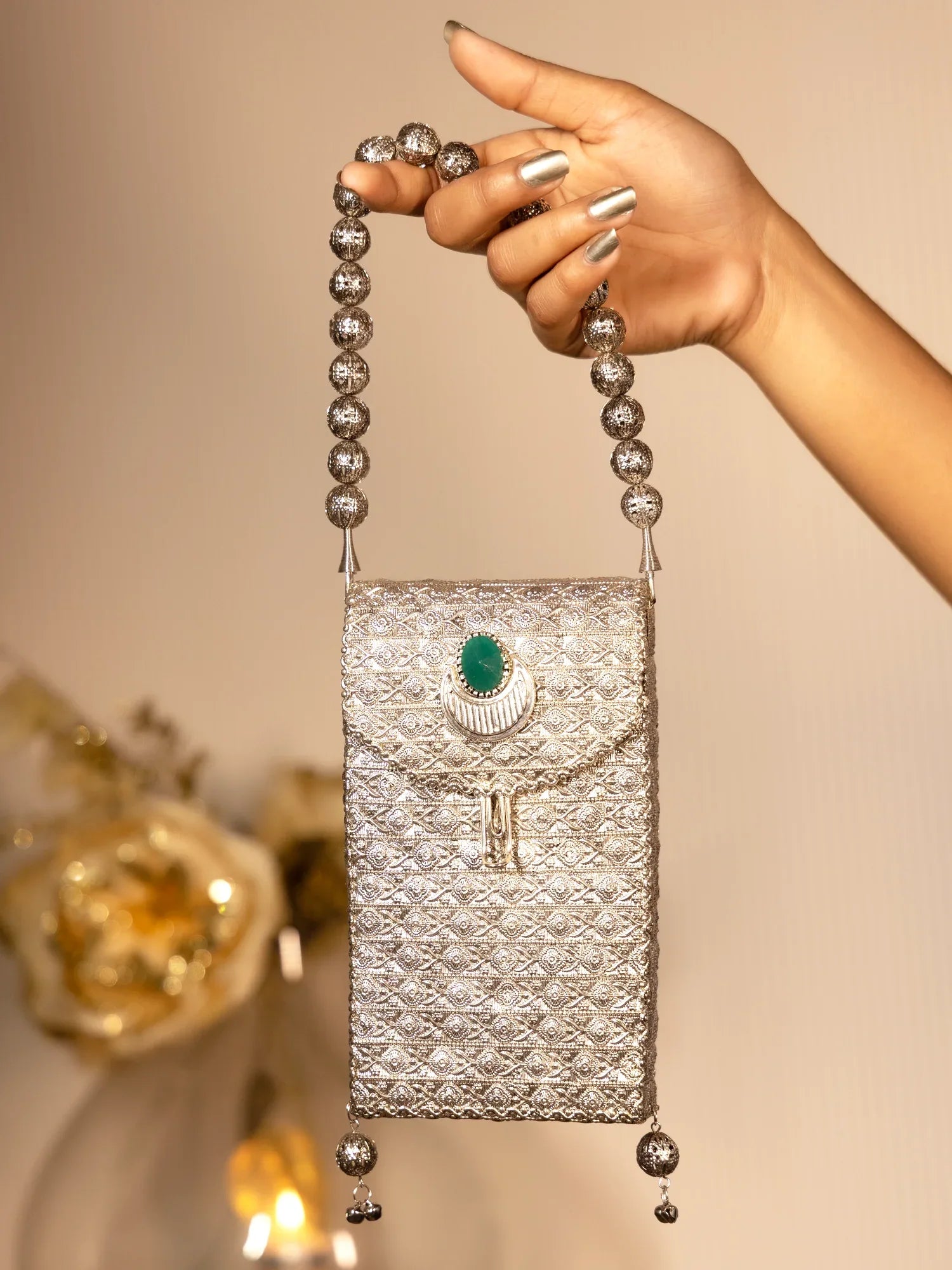 Kritika Green Silver Mobile Pouch