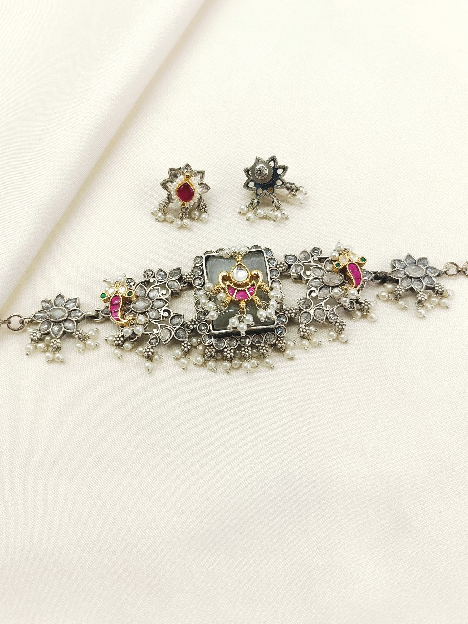 Masira Grey Oxidized Choker Set