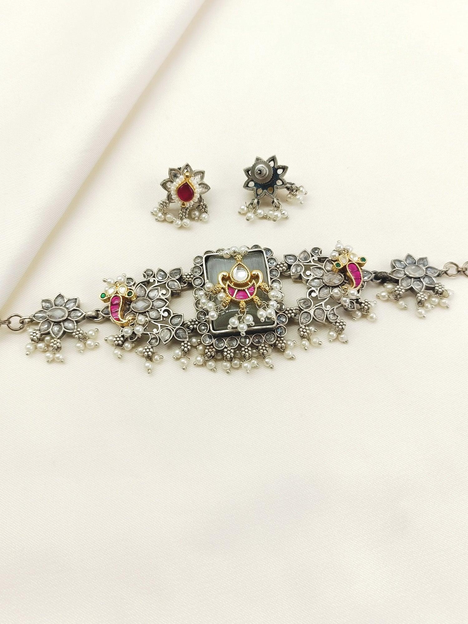 Masira Grey Oxidized Choker Set