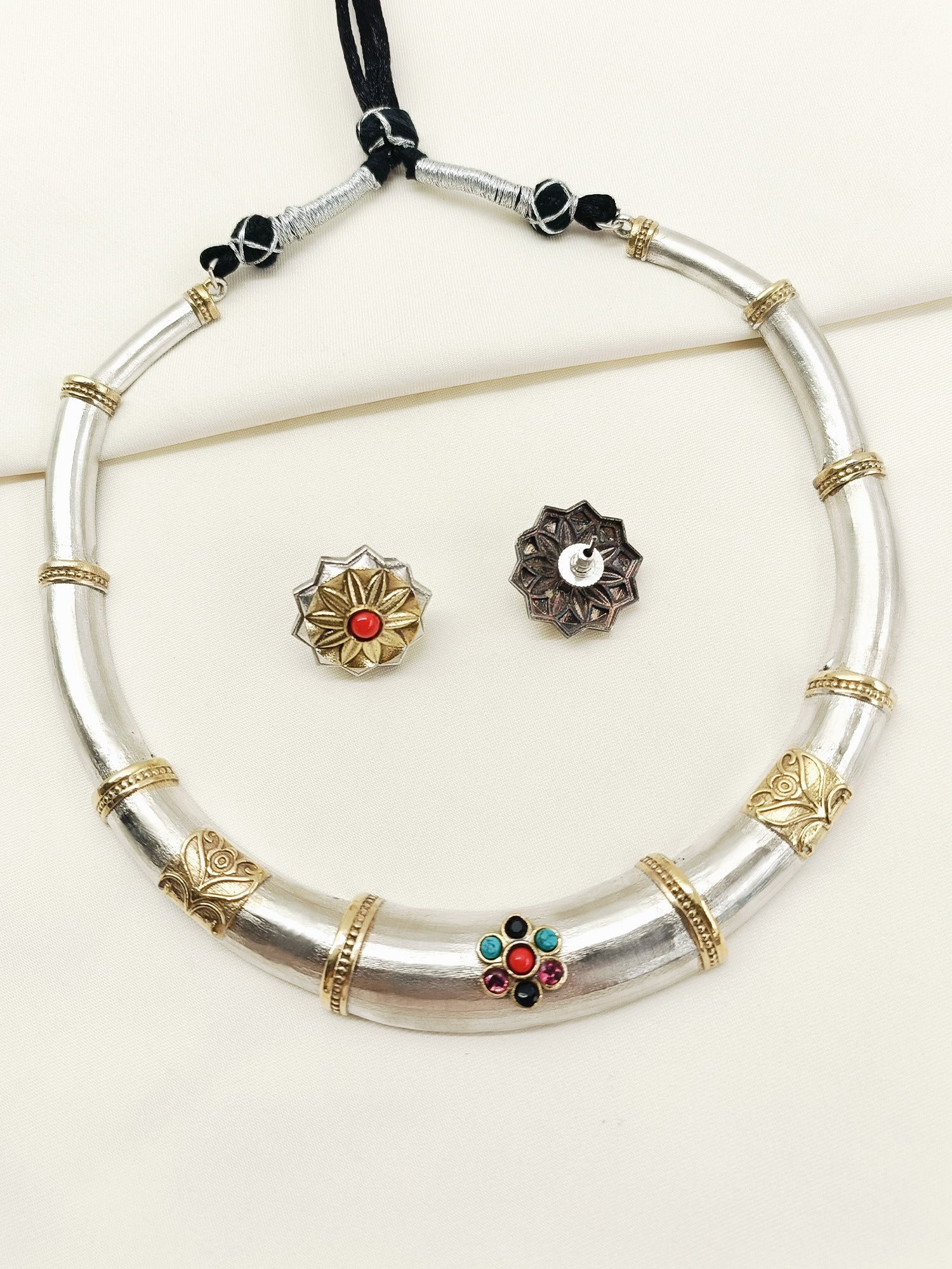 Varya Multi Colour Oxidized Hasli Styled Choker Set