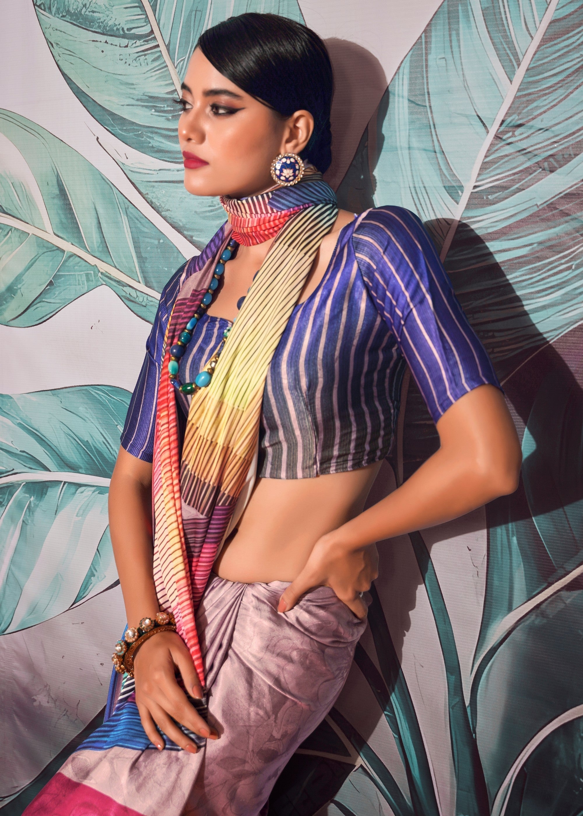 Multi Coloured Satin Crepe With Digital print - qivii