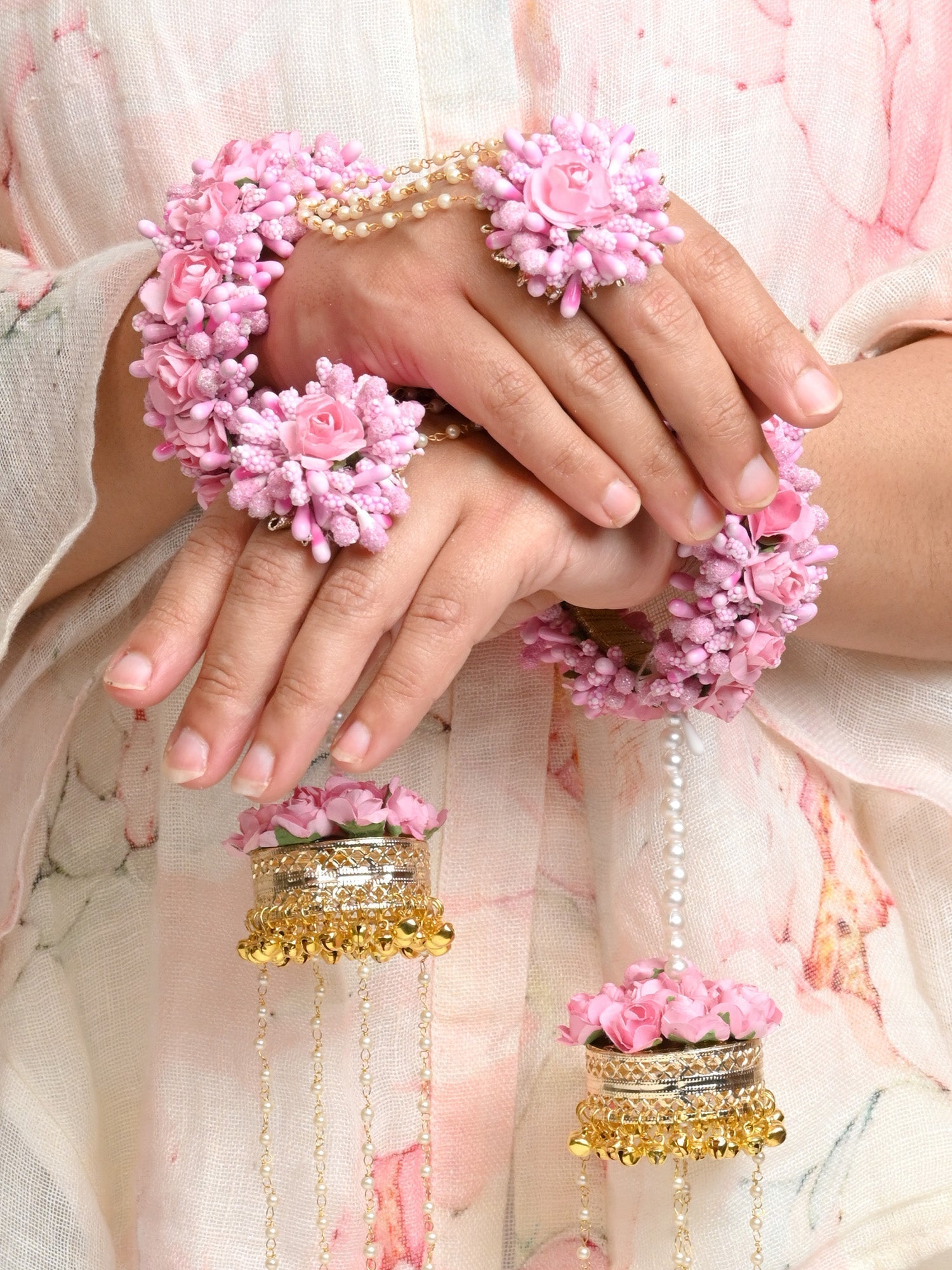 Ruhika Baby Pink Floral With Pearl Hanging Kalire - qivii