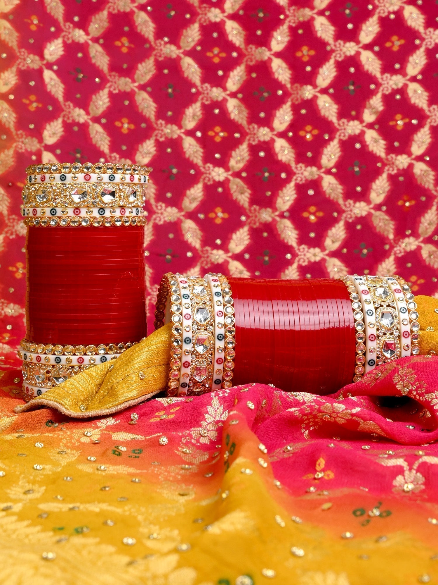 Rubina Maroon Kundan Chura Set - qivii