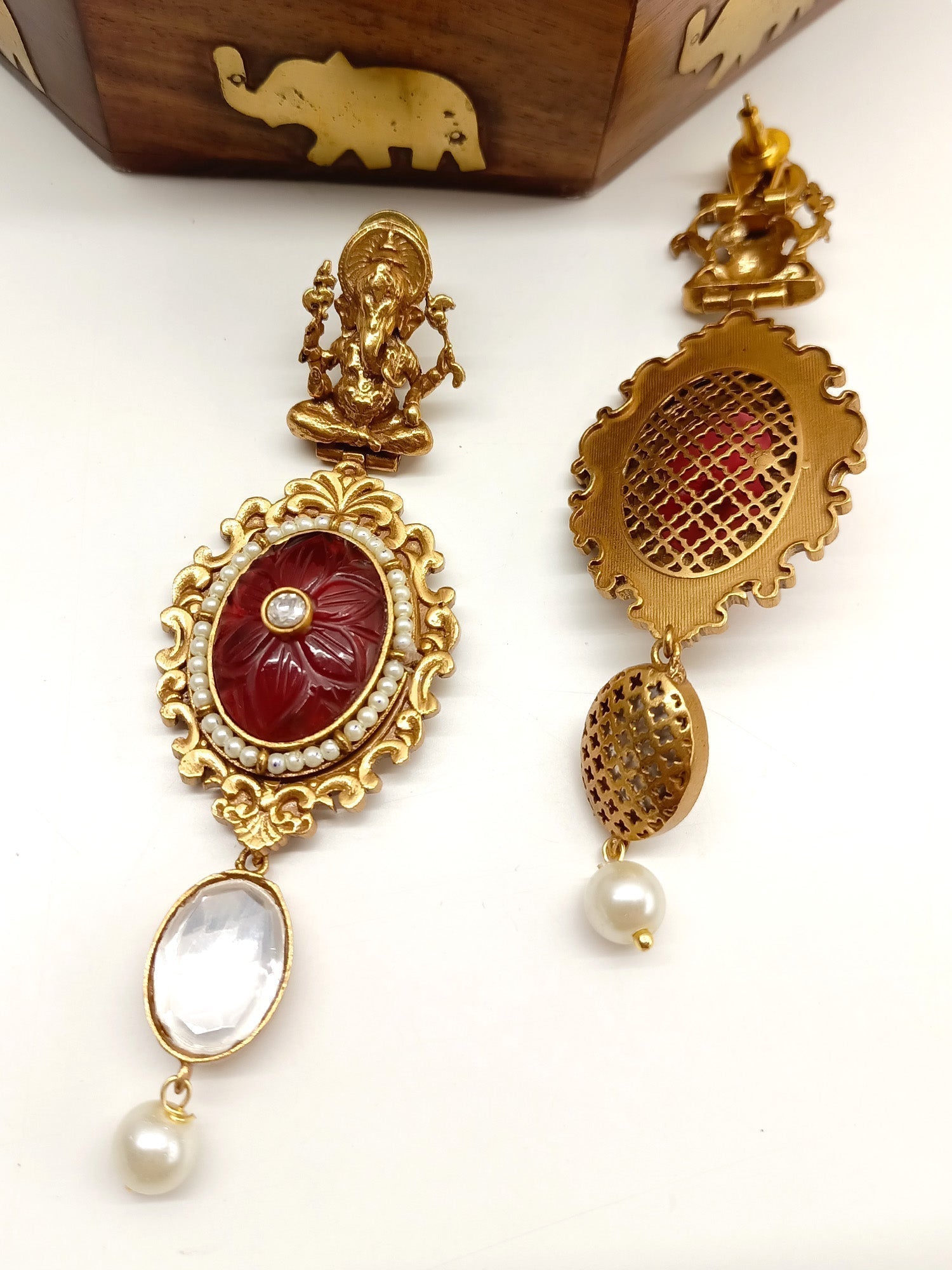 Exquisite Eve Maroon Ganesh Ji Boutique Earrings with intricate design details