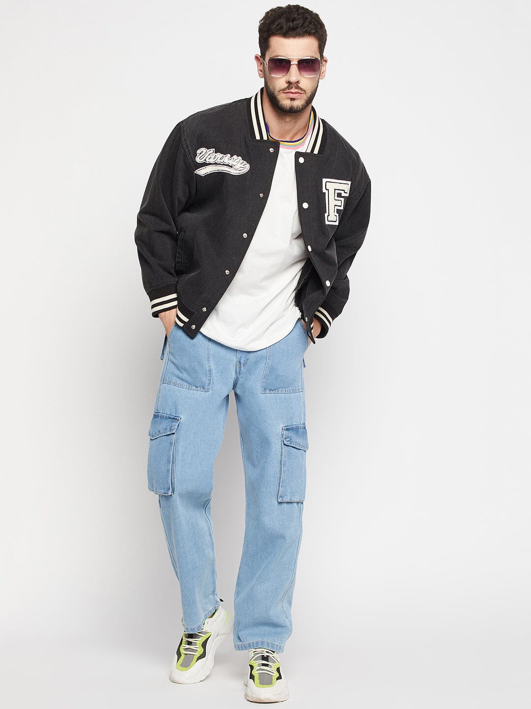 Grey Denim Varsity Jacket