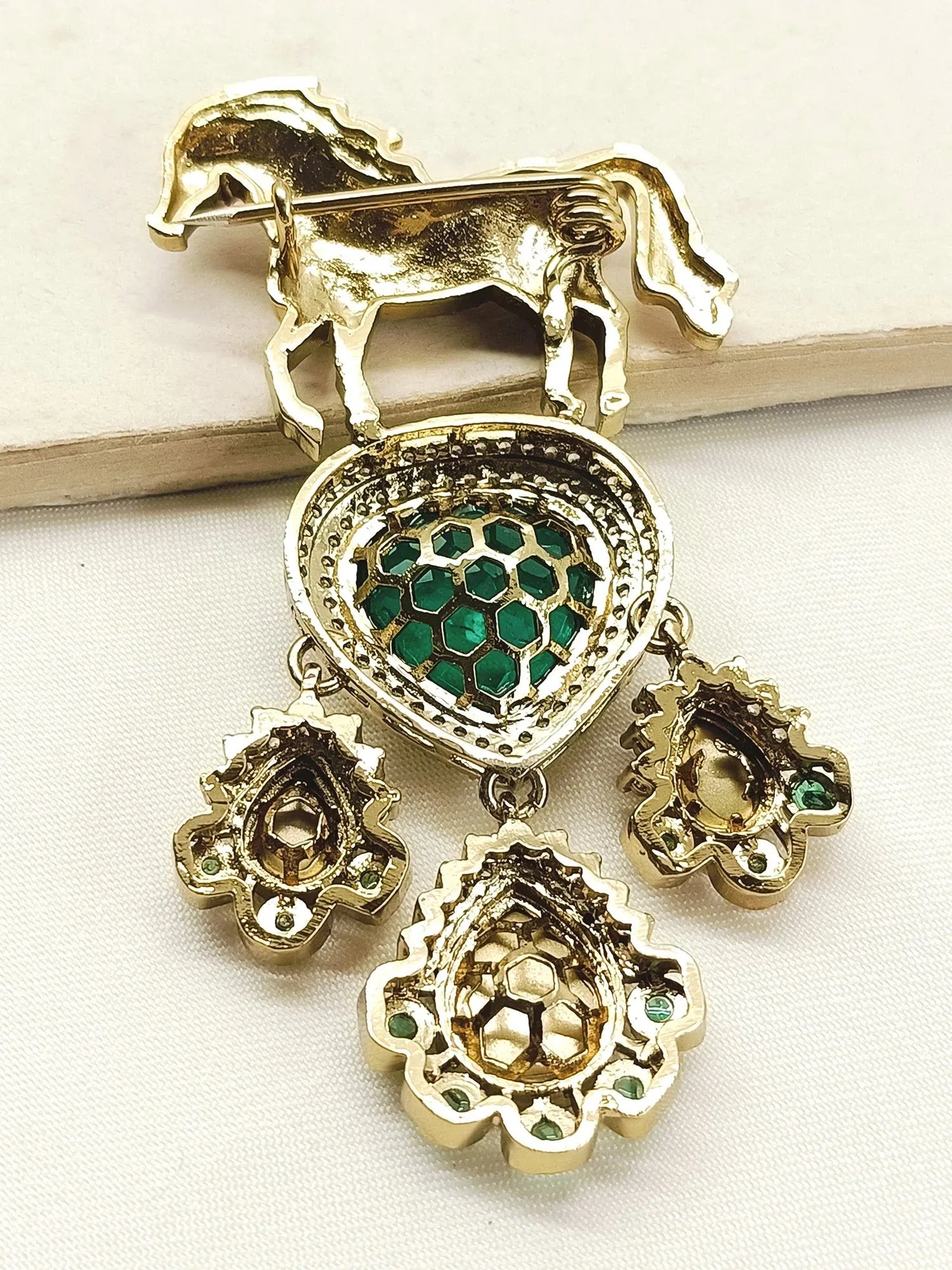 Jayesh Green Horse Brooch
