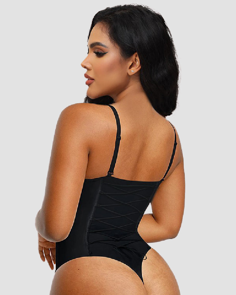 Shapshe® Sexy Back Lace-up Thong Seamless Skinny Bodysuit - By Qivii