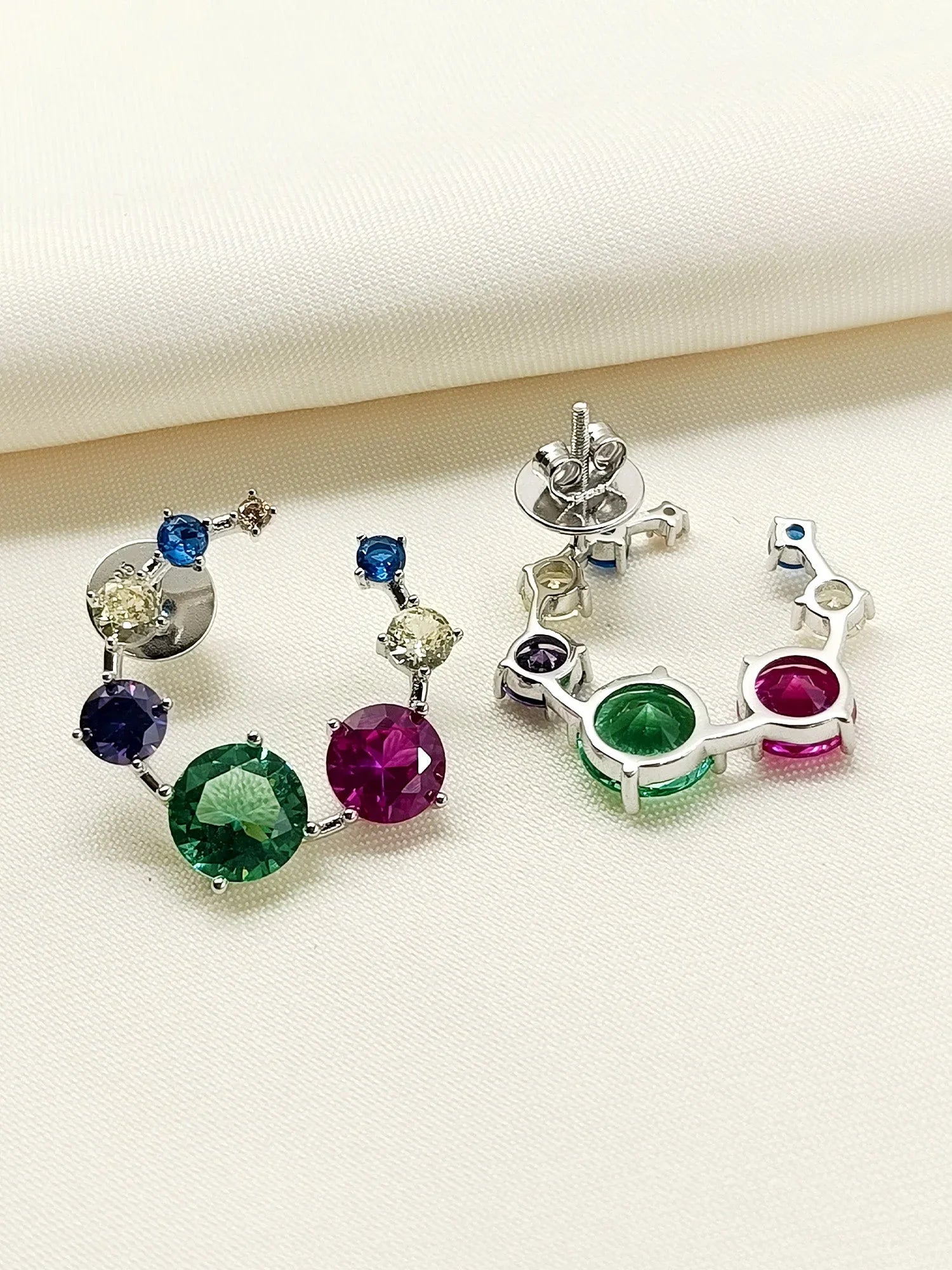 Kashmiri Multi Colour 92.5 Silver Swarovski Stone Tops