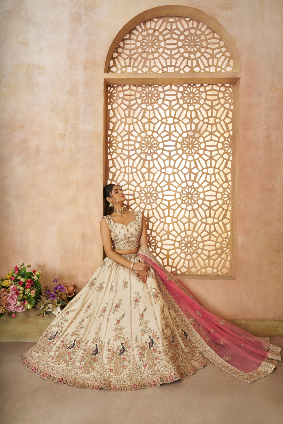 White Zari Silk Semi-Stitched Lehenga Choli with Sequin & Thread Embroidery - qivii