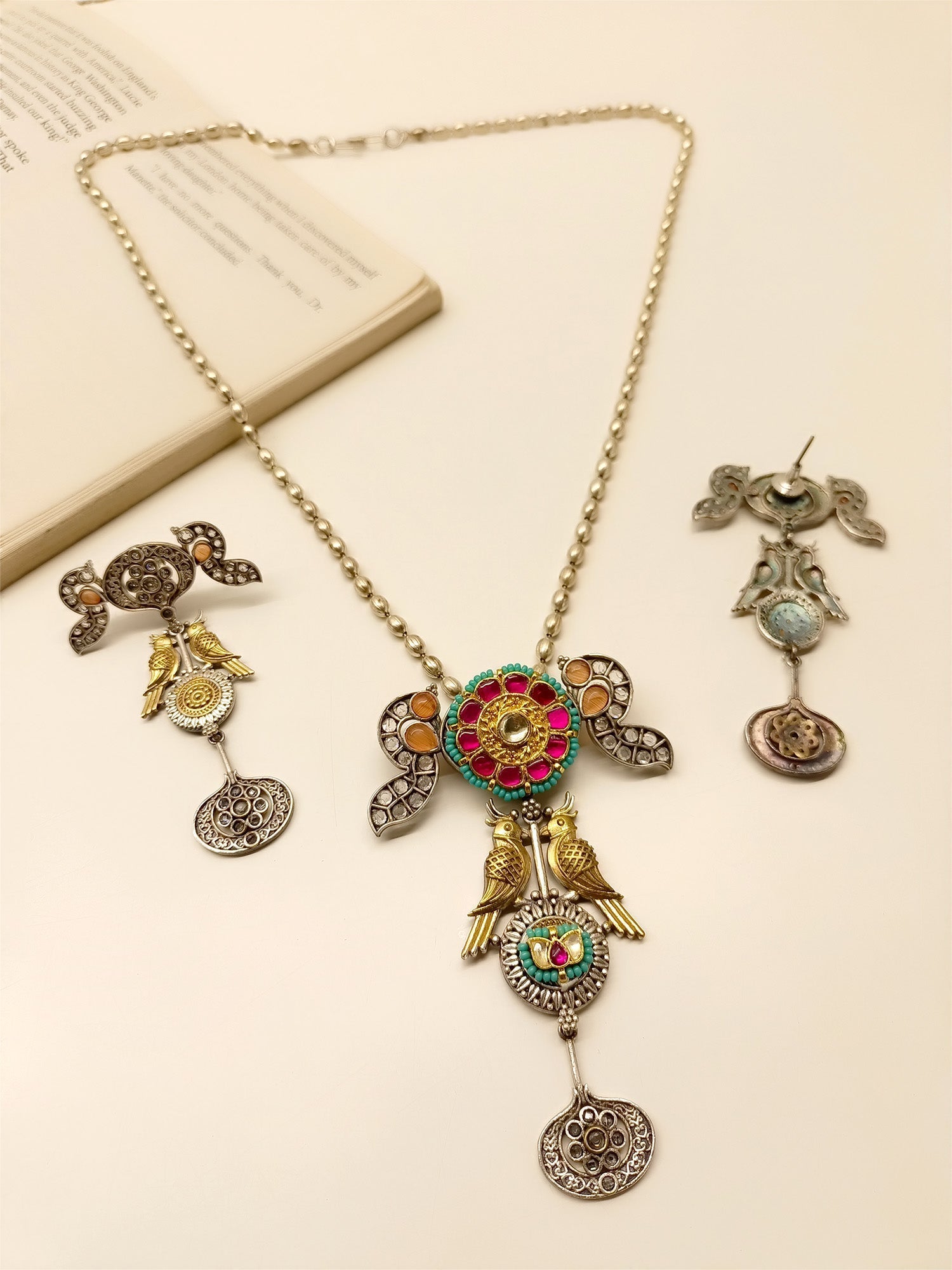 Akansha Multi Colour Long Oxidized Pendant Set - qivii