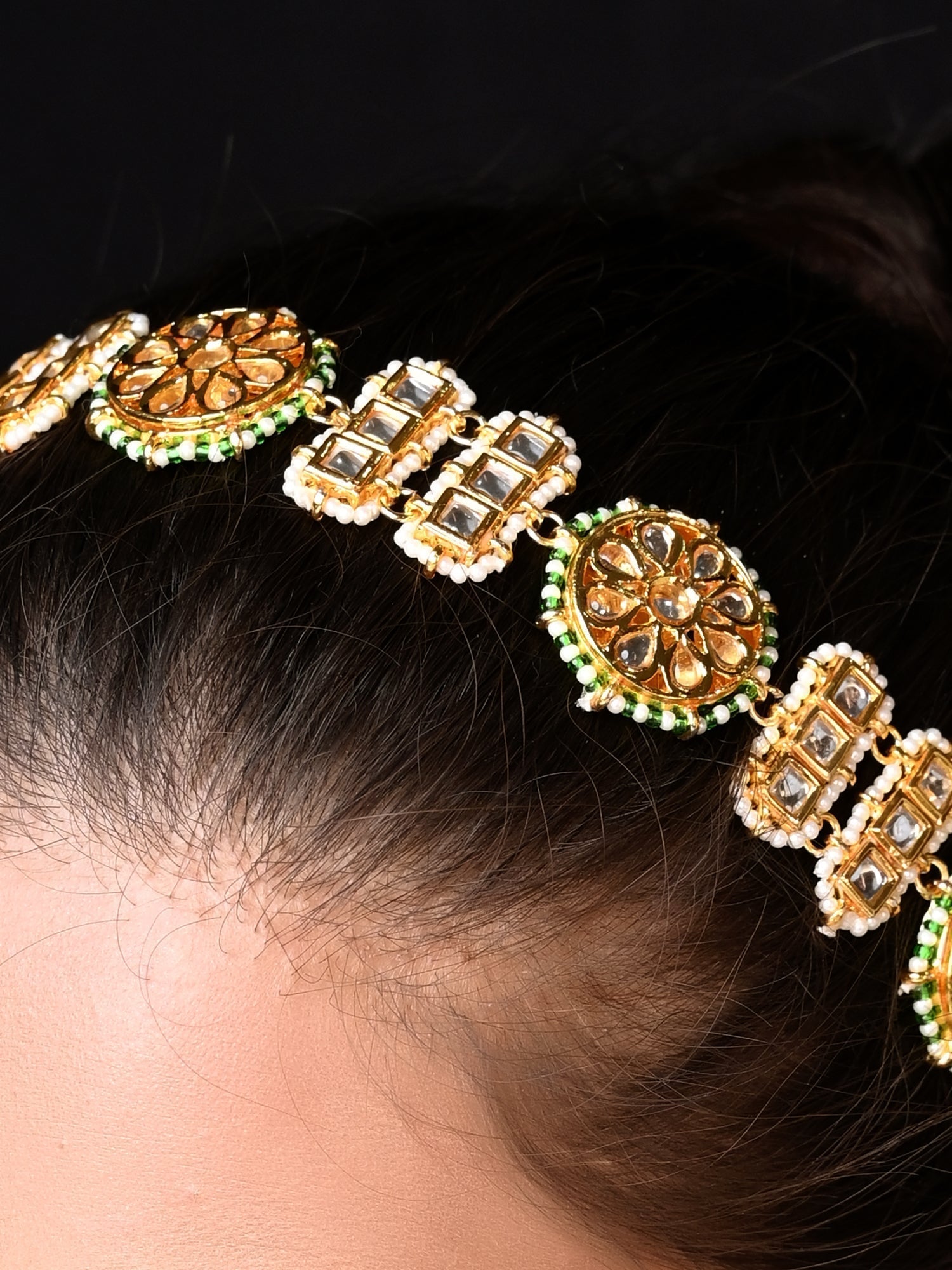 Sonali Gold Plated Kundan Sheeshpatti - qivii