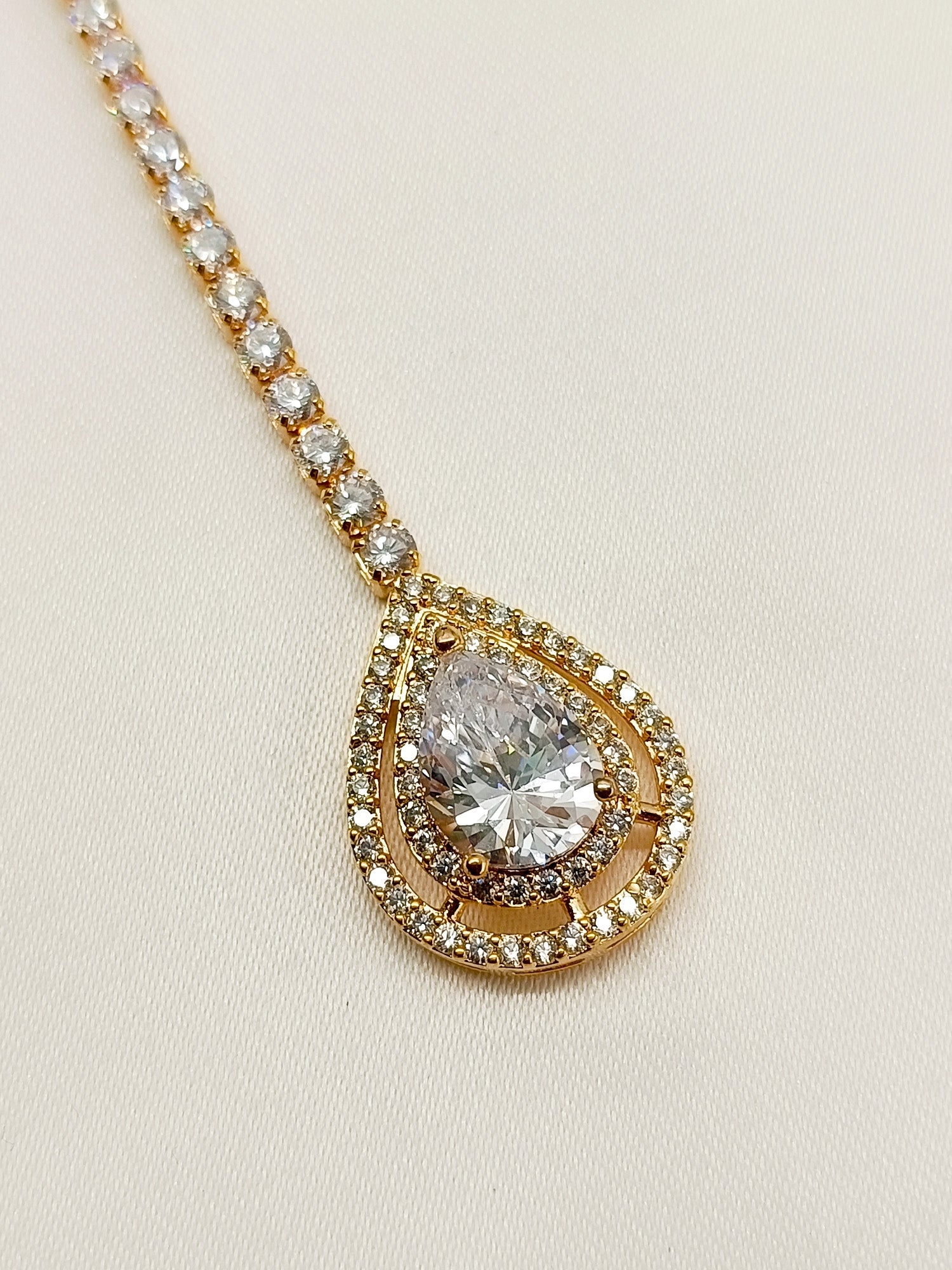 Simone White American Diamond Maang Teeka - qivii