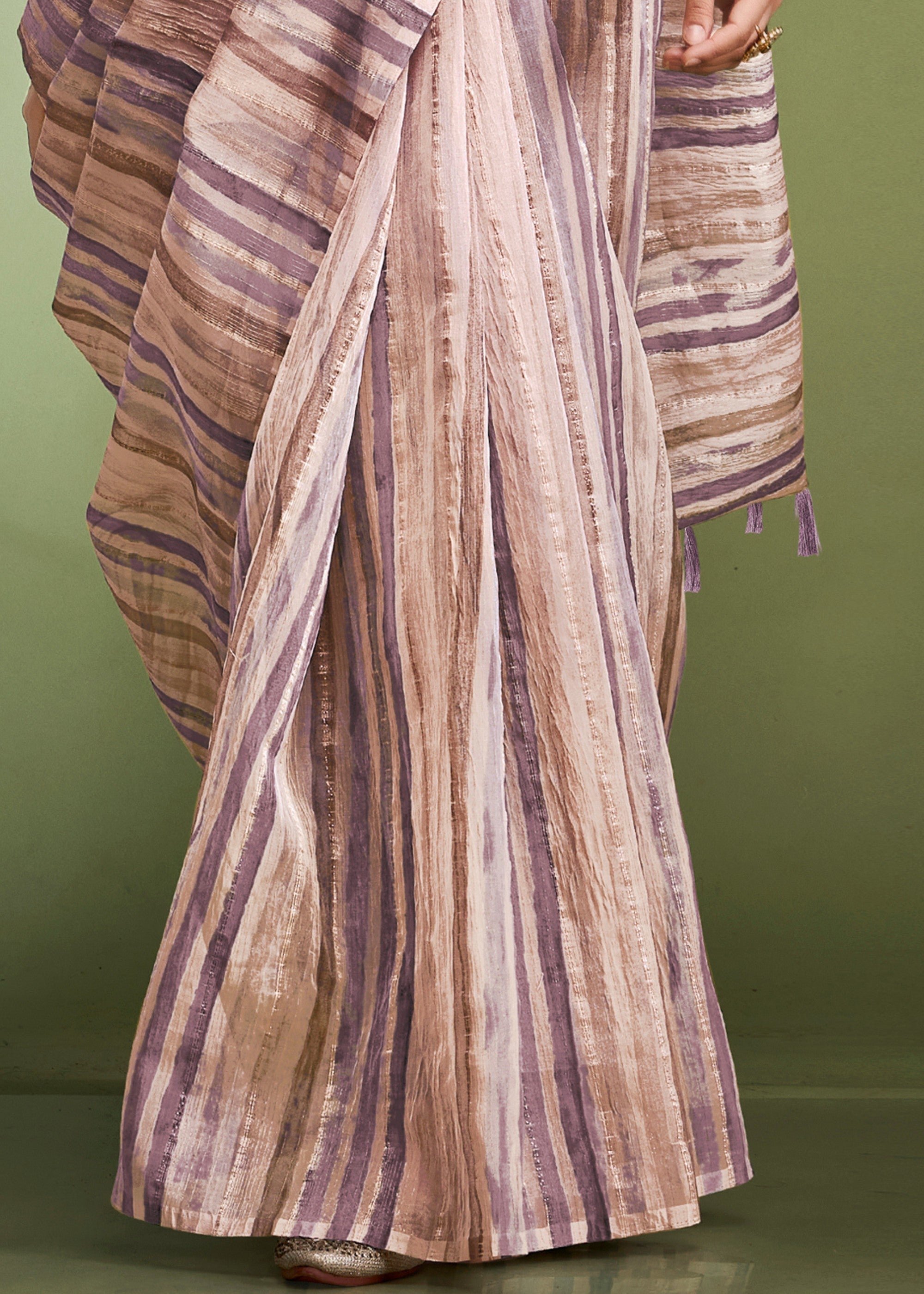 Periwinkle Purple Tissue Based Fancy Silk Saree With Designer Blouse - qivii
