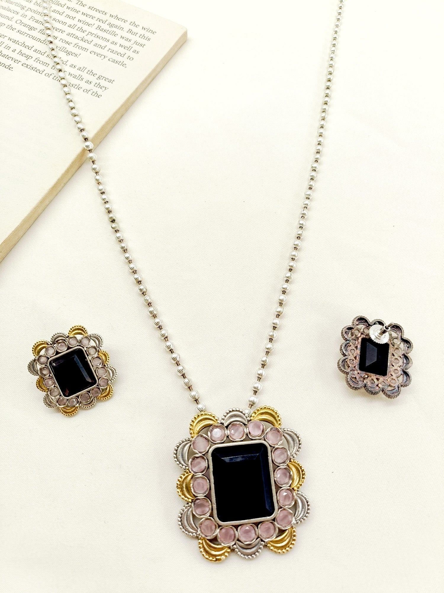 Zandra Purple Oxidized Pendant Set - qivii