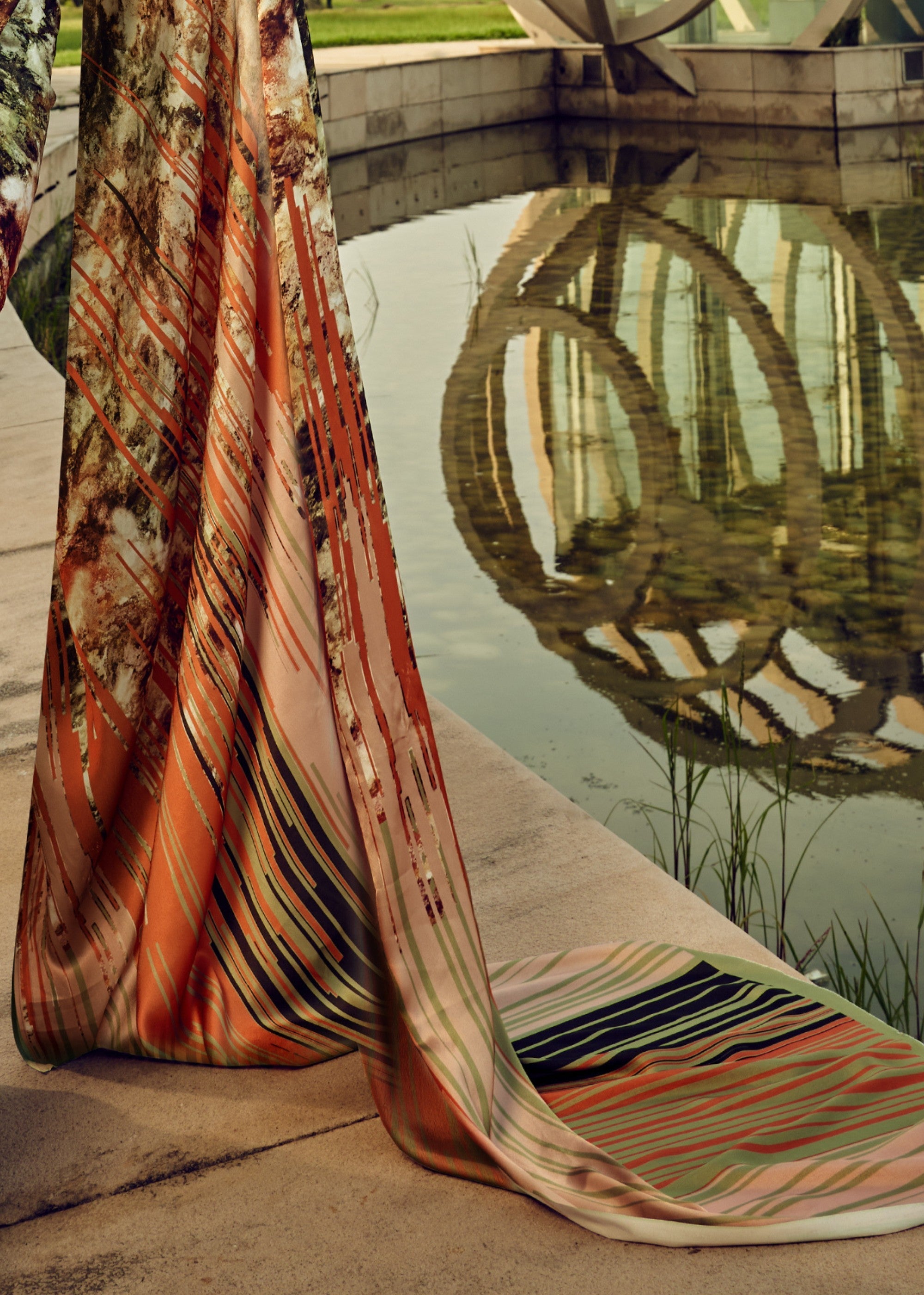 Green Satin Digital Printed Saree - qivii