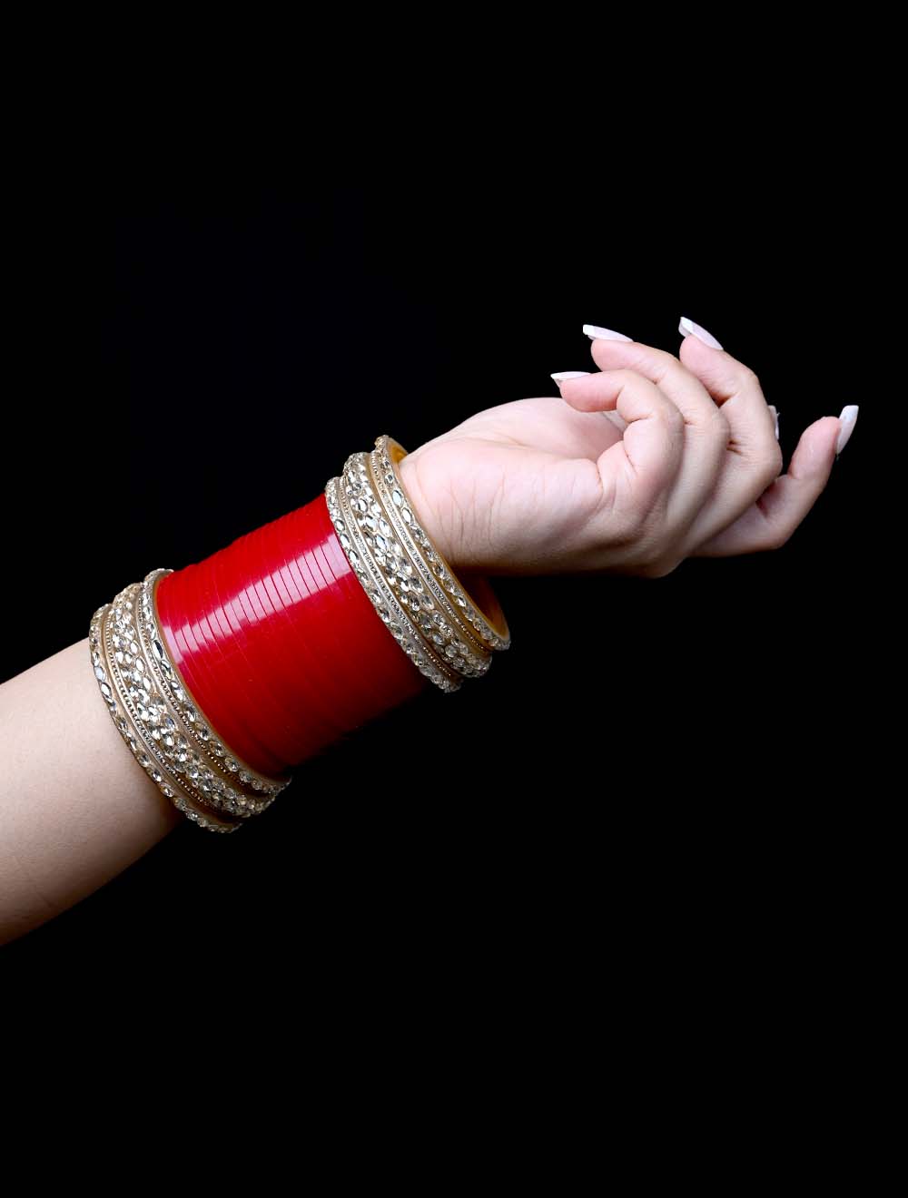 Kanishka Maroon Bangle With Copper Stone Work Kada's Punjabi Chura - qivii