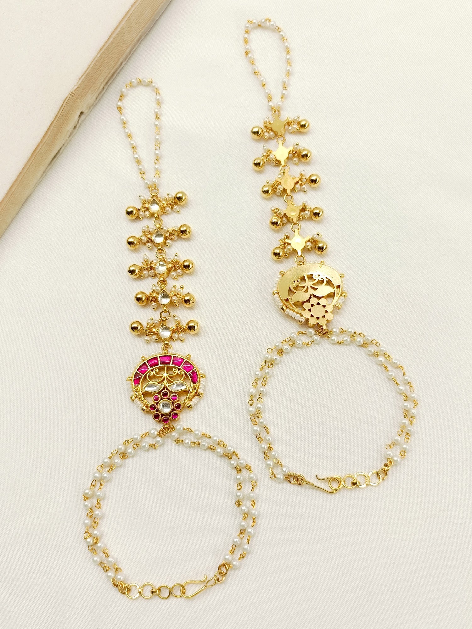 Dritya Ruby Kundan Hathphool Set Of 2